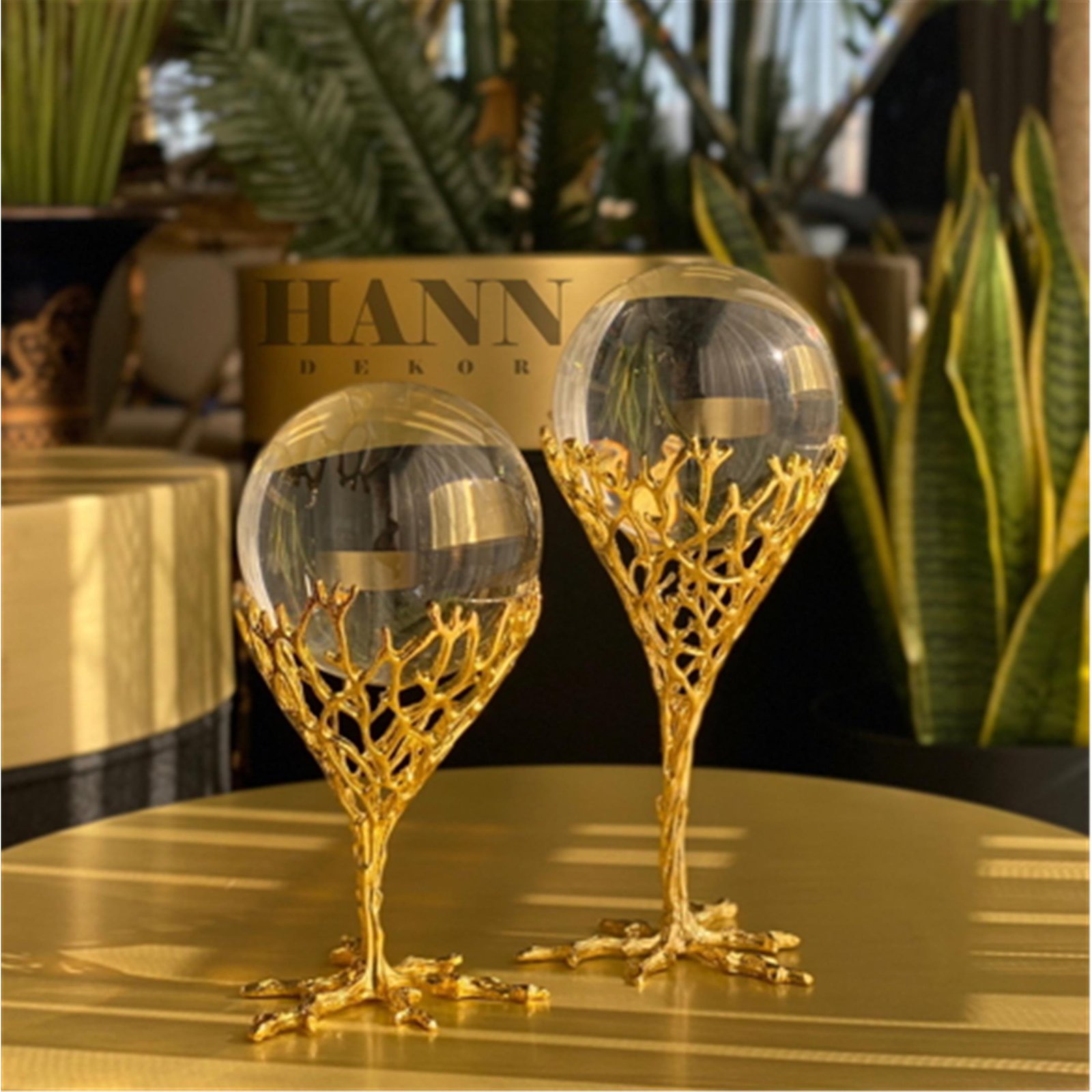 2 Lİ KOMPLE PİRİNÇ DEVE KUŞU AYAĞI KÜRE ALTIN