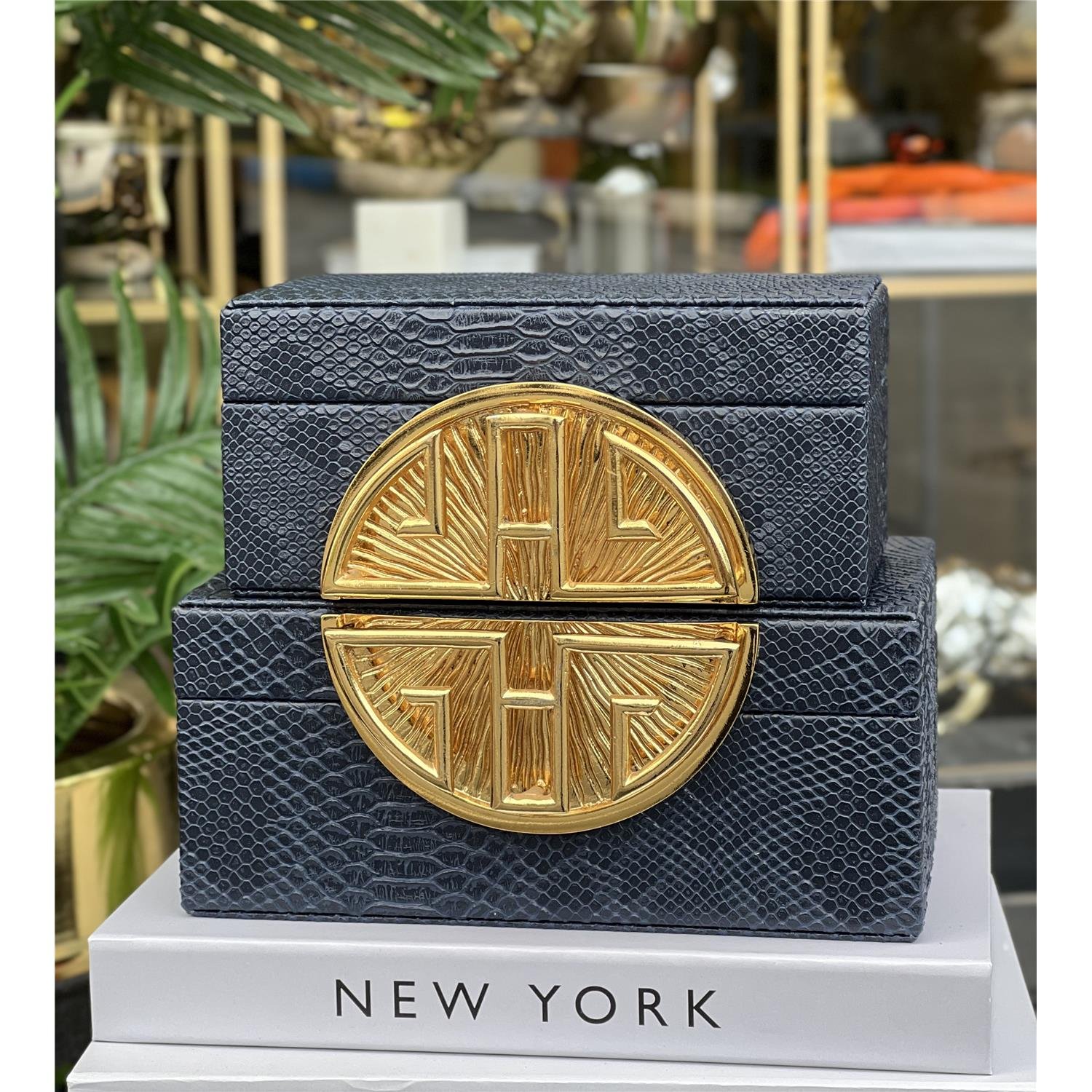 2 Lİ DİKDÖRTGEN HARF DERİ KUTU LACİVERT ALTIN