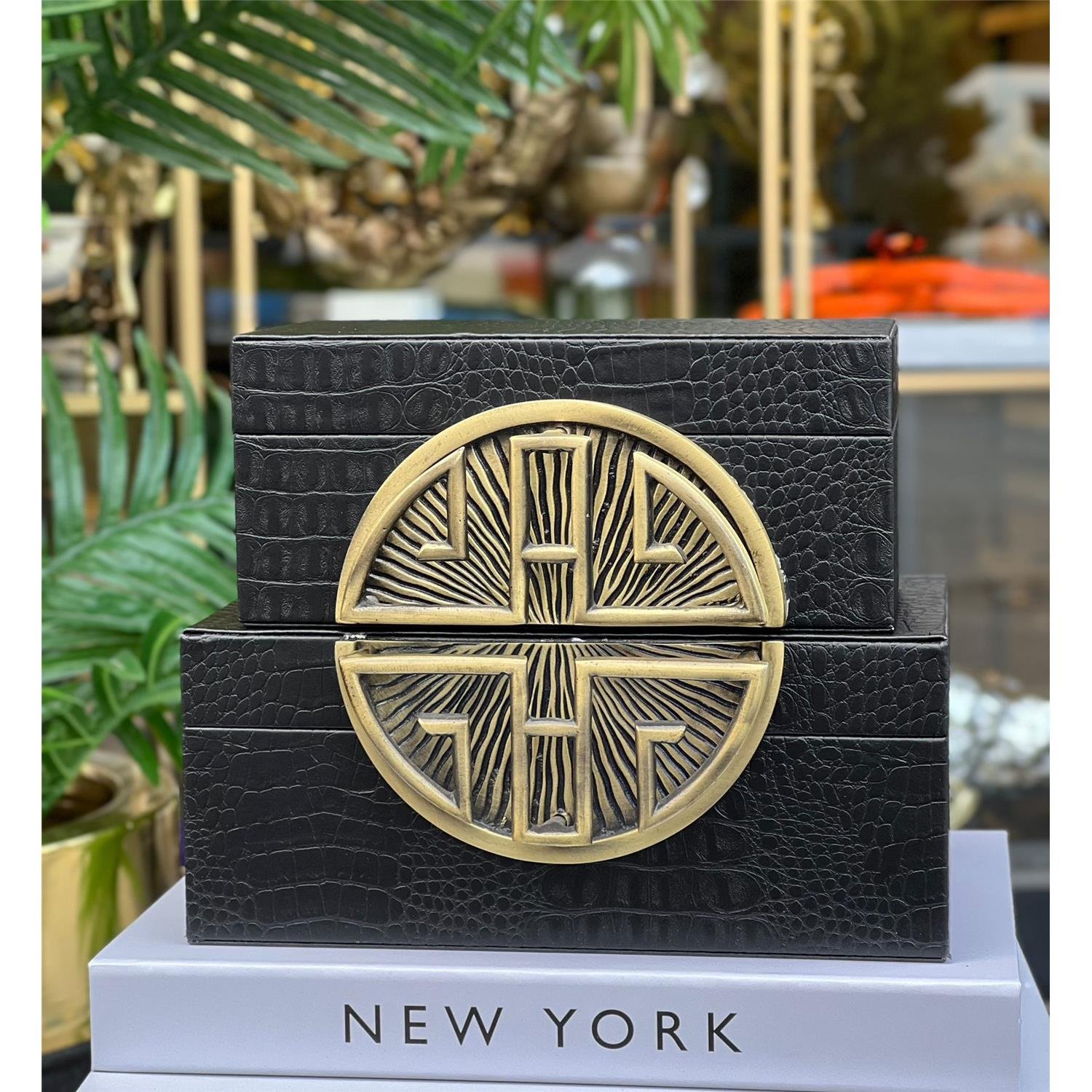 2 Lİ DİKDÖRTGEN HARF DERİ KUTU SİYAH ESKİTME