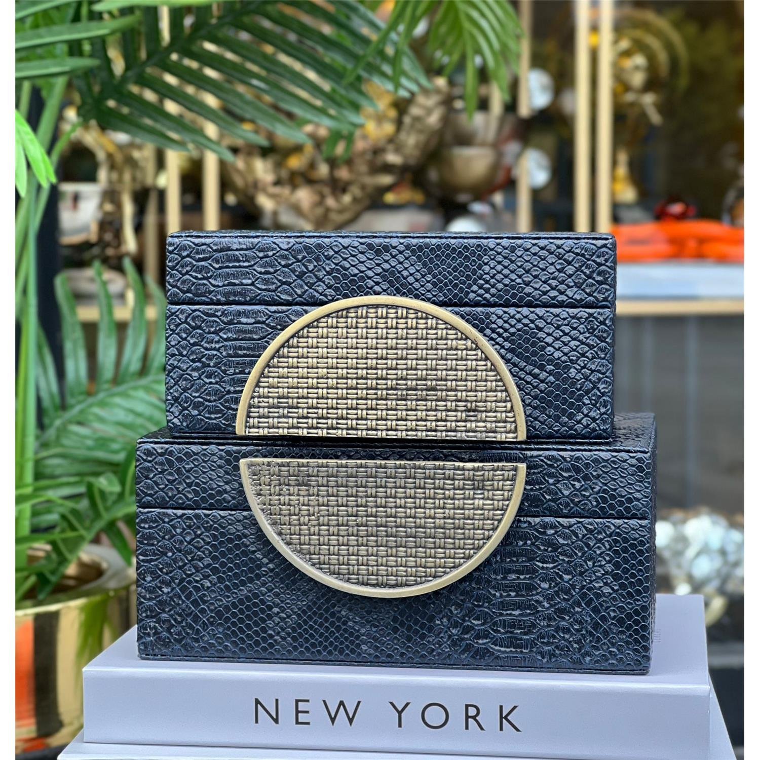 2 Lİ DİKDÖRTGEN HASIR DERİ KUTU LACİVERT ESKİTME