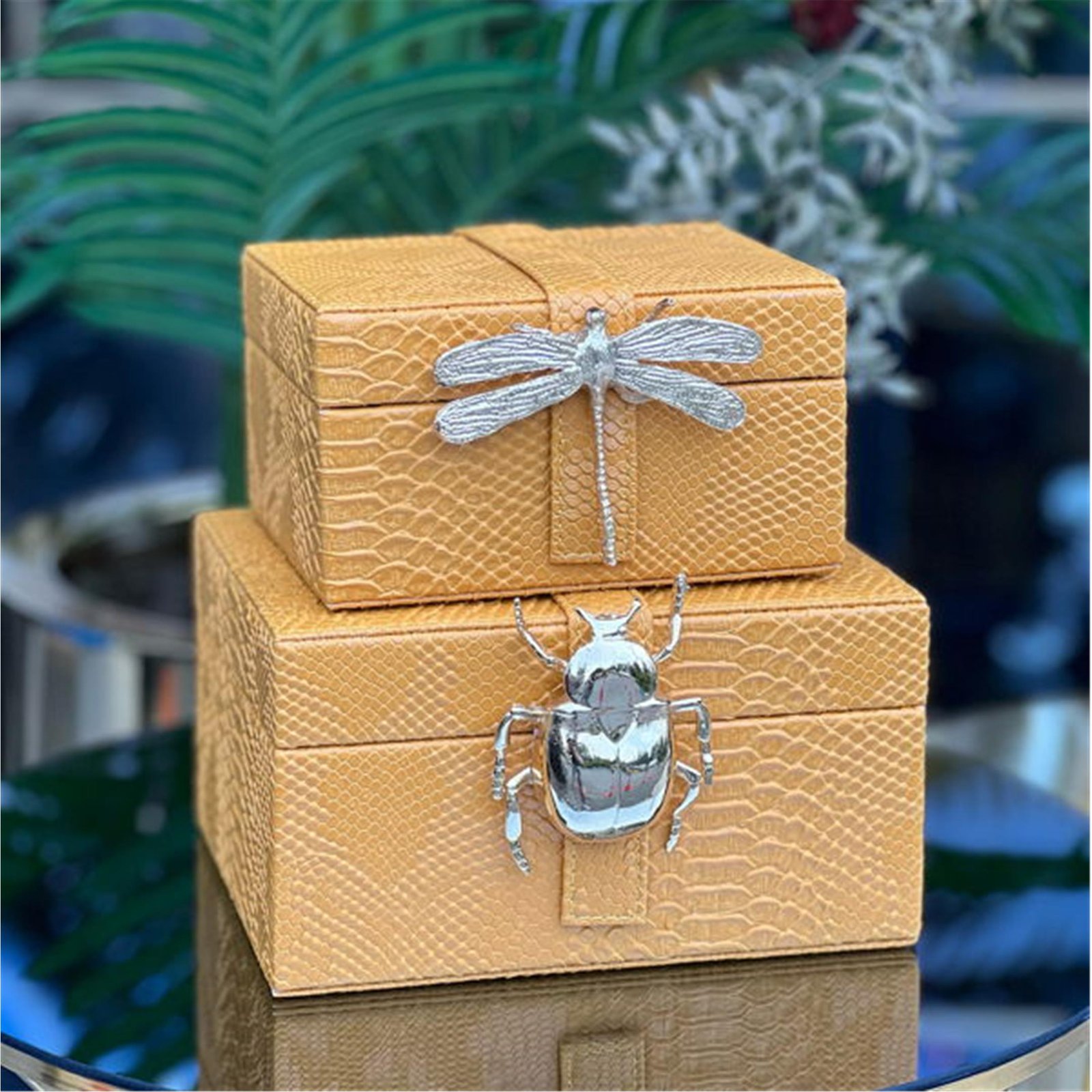 2 Lİ BÖCEK YUSUFÇUK DERİ KUTU HARDAL