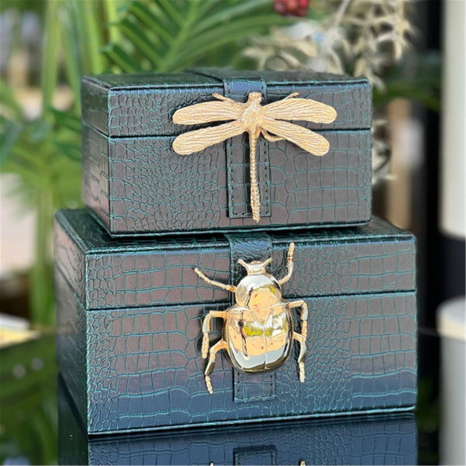 2 Lİ BÖCEK YUSUFÇUK DERİ KUTU YEŞİL