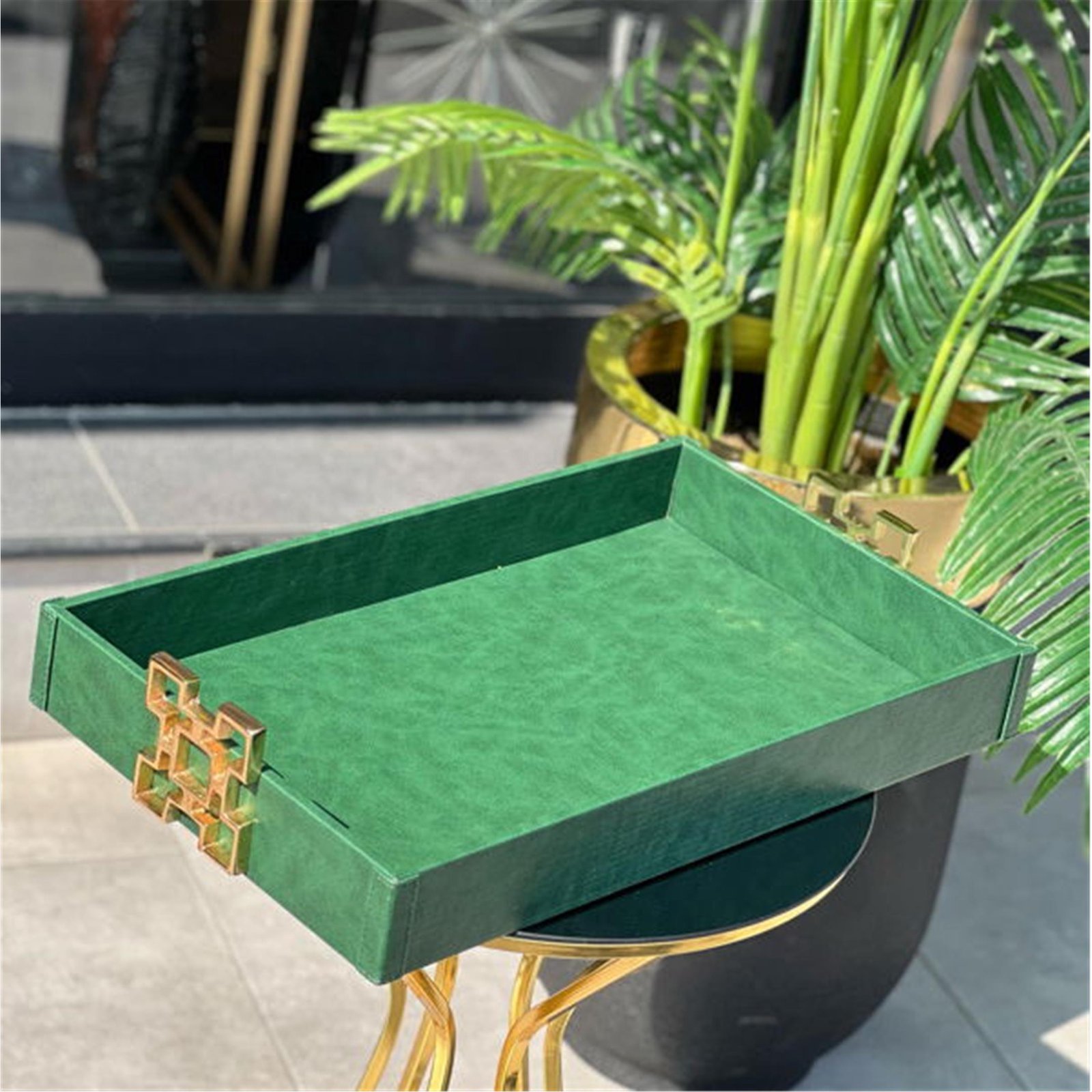 KARELİ H MODEL TEPSİ DERİ YEŞİL