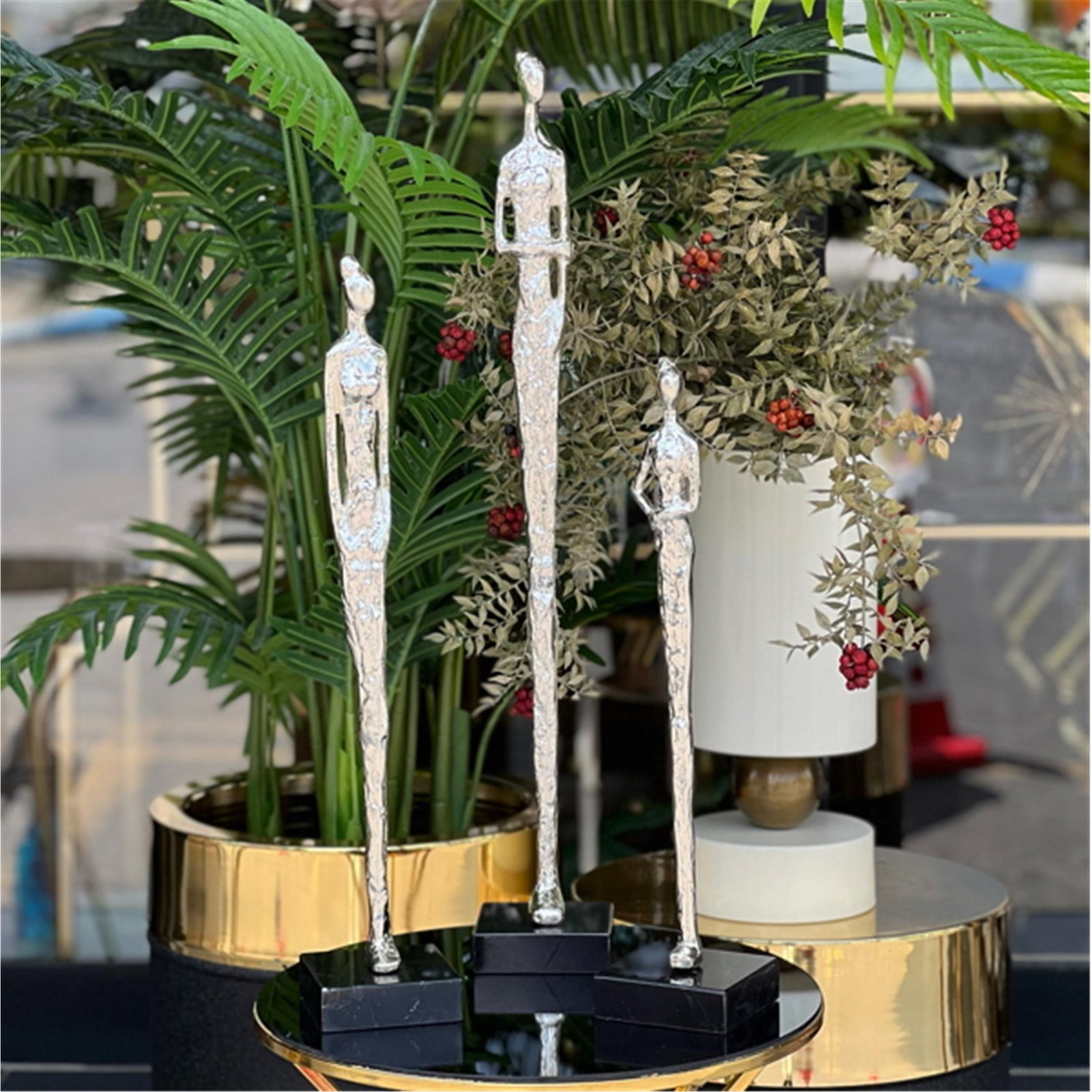 TOPUZLU KADIN HEYKEL 3 LÜ TAKIM GÜMÜŞ