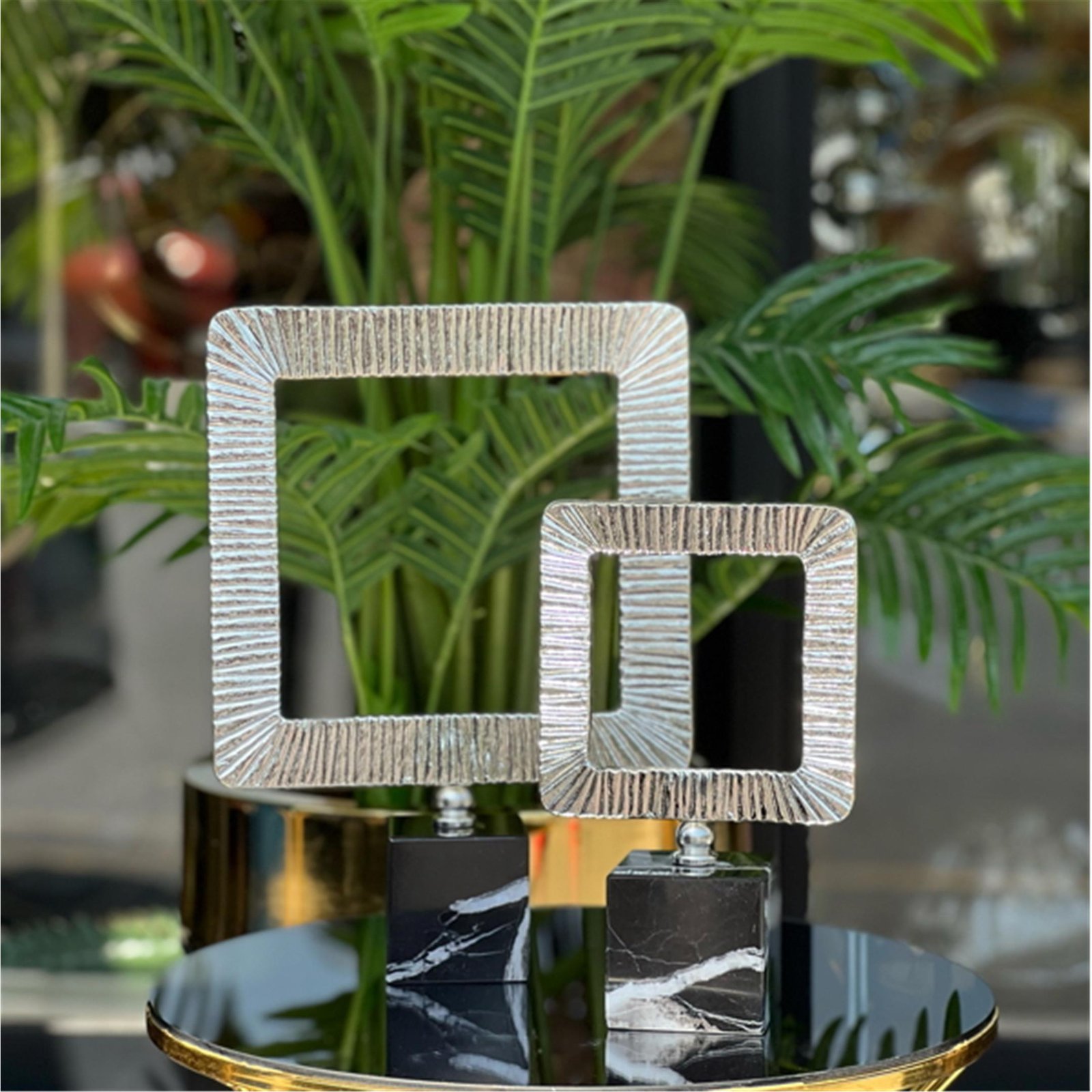 ÇİZGİLİ KARE ÇERÇEVE TAKIM GÜMÜŞ