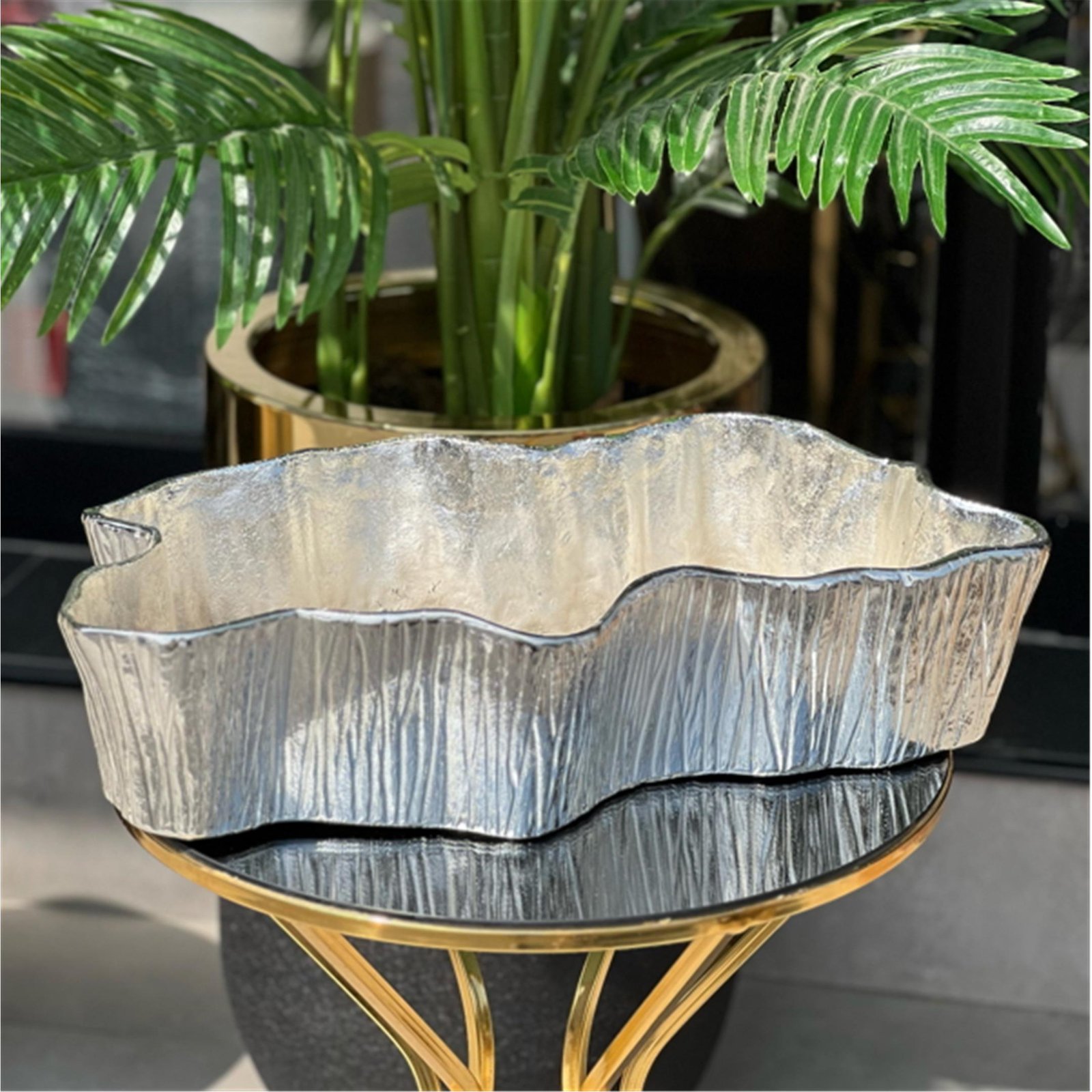 ÇİZGİLİ BÜYÜK MASAÜSTÜ ÇİÇEKLİK GÜMÜŞ