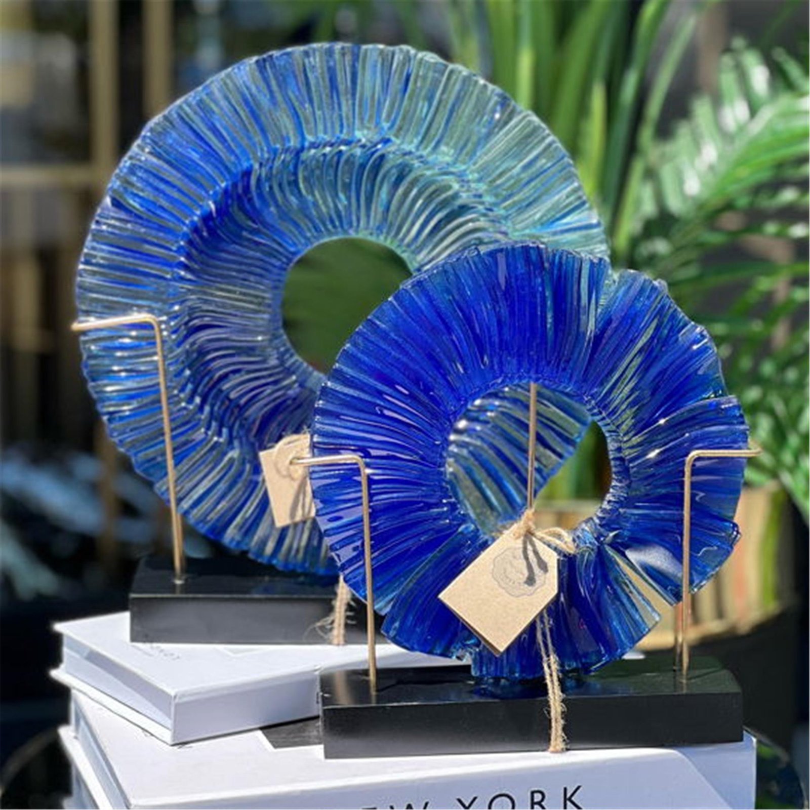 2 Lİ AHŞAP KAİDE CAM FÜZYON LACİVERT