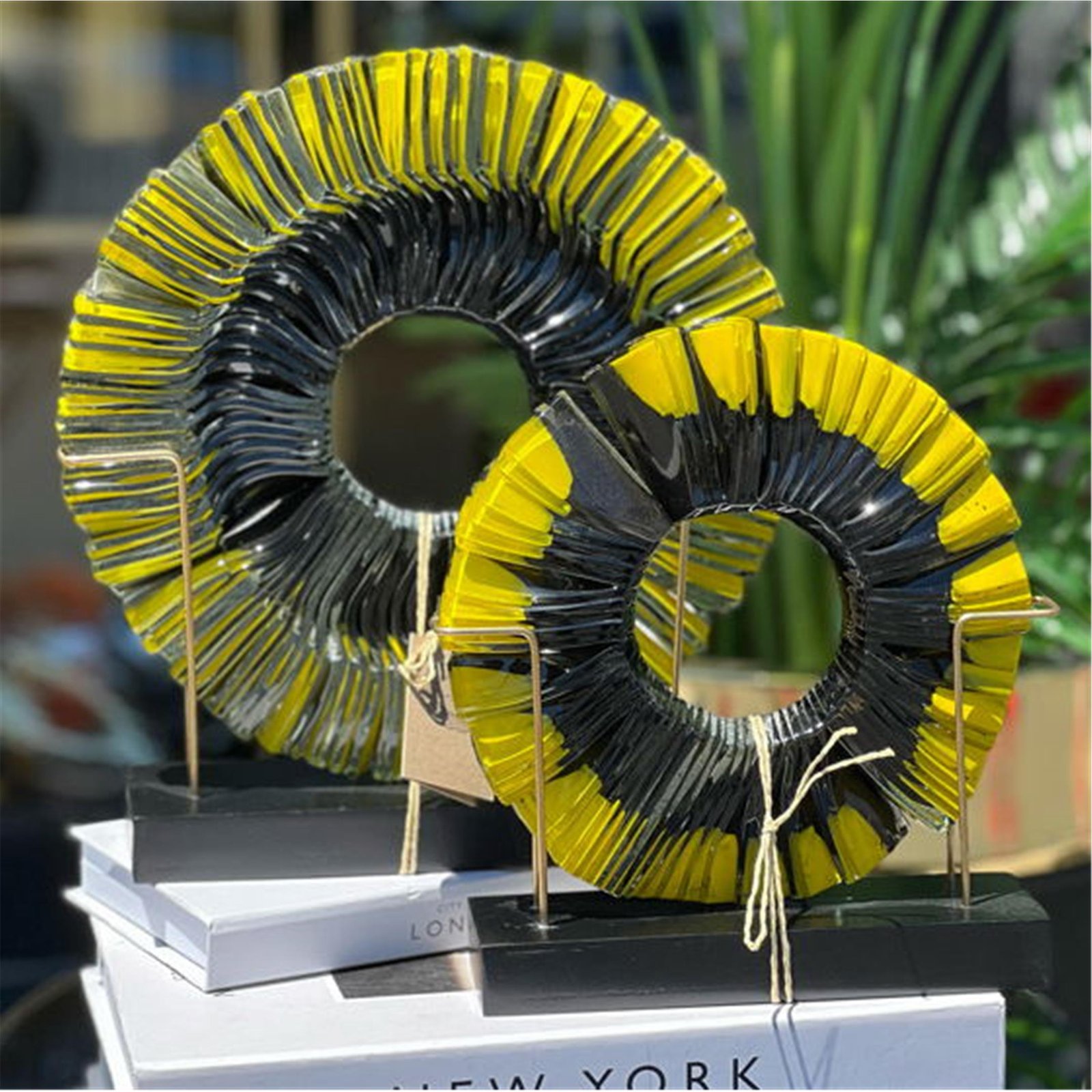 2 Lİ AHŞAP KAİDE CAM FÜZYON SARI