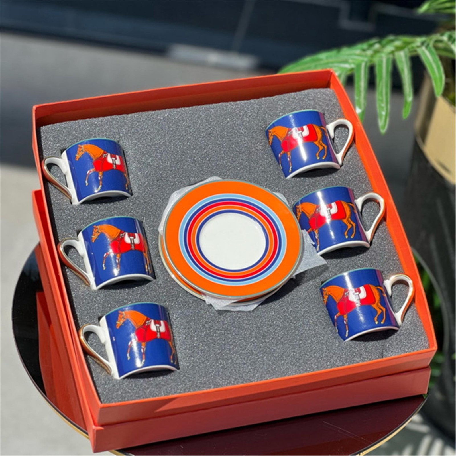 6 LI FİNCAN SETİ LACİVERT AT MODEL