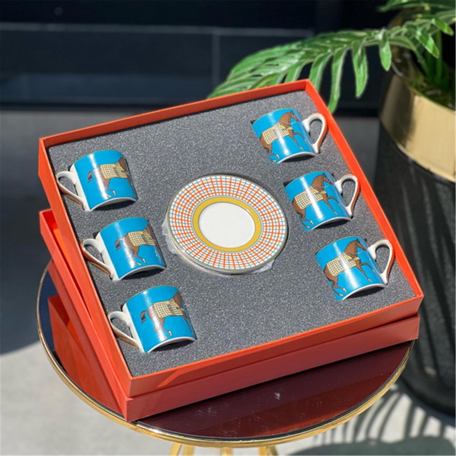 6 LI FİNCAN SETİ MAVİ AT MODEL