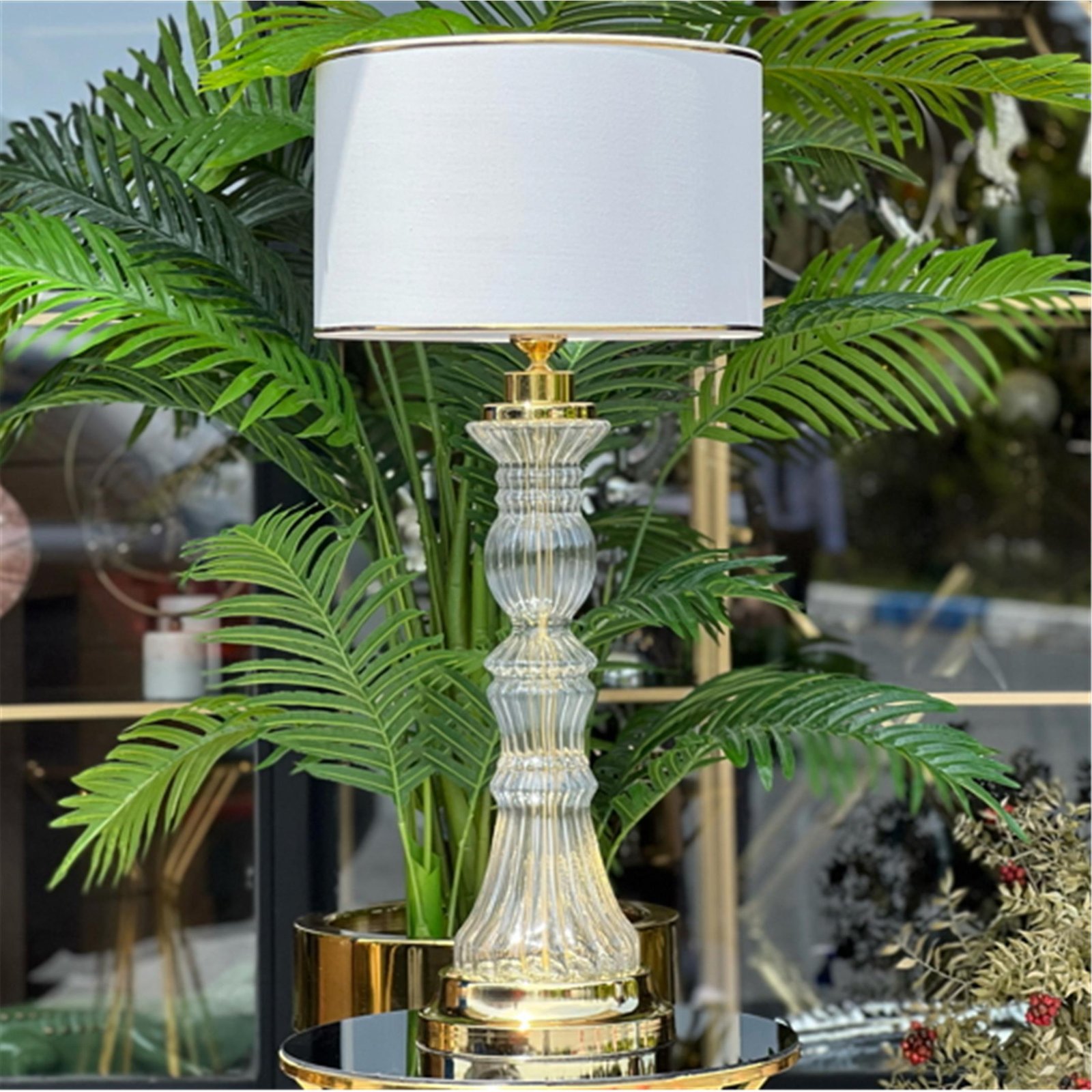 ŞEFFAF BOĞUMLU ALTIN ABAJUR