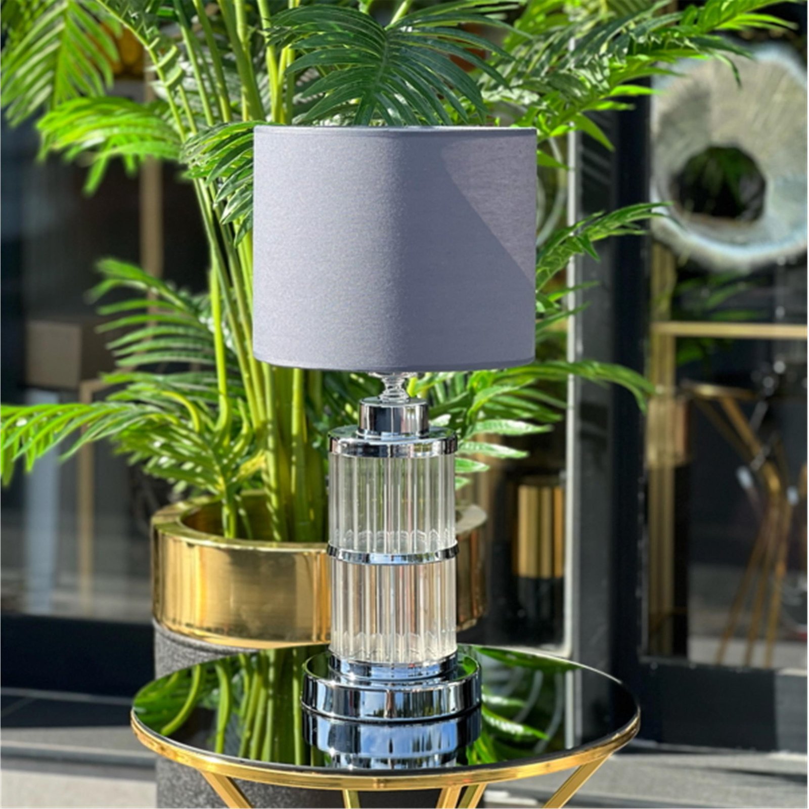 GÜMÜŞ ŞEFFAF ÇİZGİLİ 2 KAT CAM ABAJUR