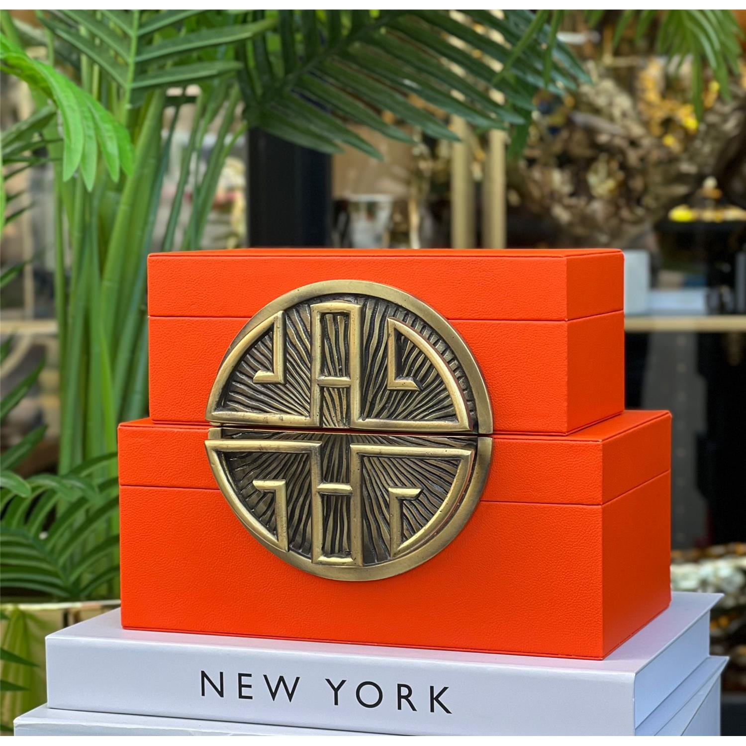 2 Lİ DİKDÖRTGEN HARF DERİ KUTU TURUNCU ESKİTME