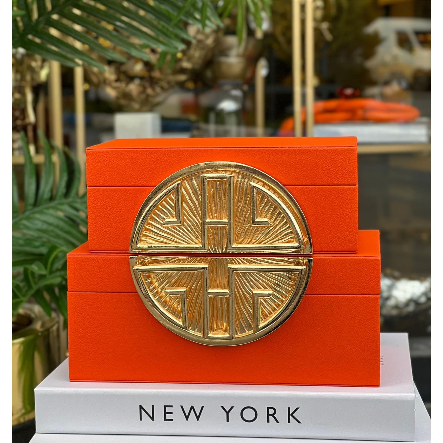 2 Lİ DİKDÖRTGEN HARF DERİ KUTU TURUNCU ALTIN