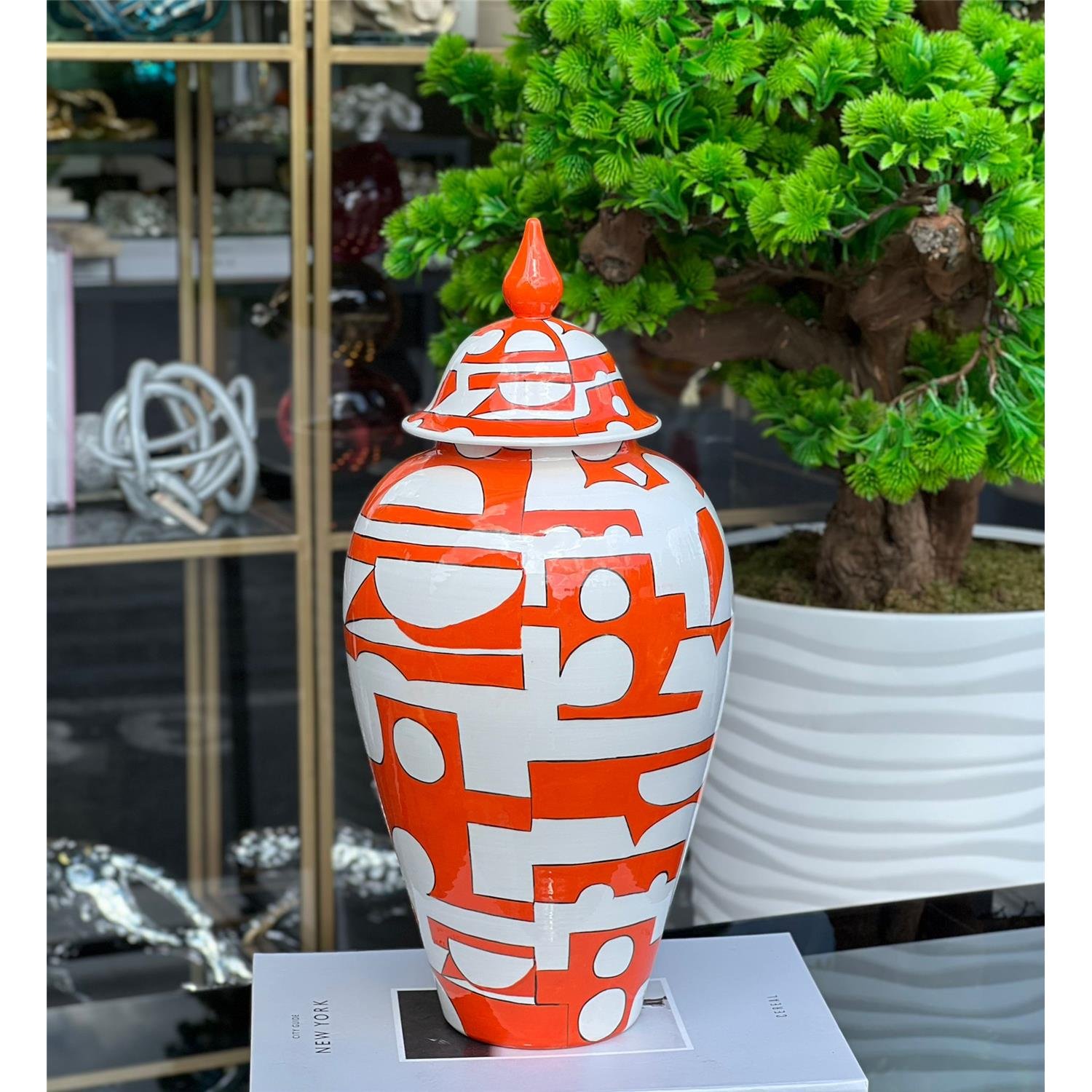 TURUNCU BEYAZ GEOMETRİK BÜYÜK UZUN KÜP