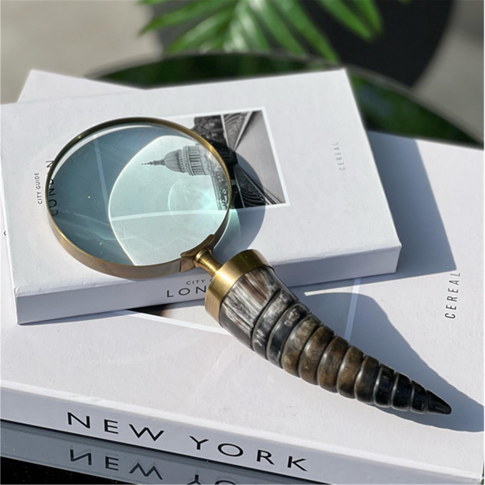 PİRİNÇ BÜYÜTEÇ ÇİZGİ DESEN BOYNUZ