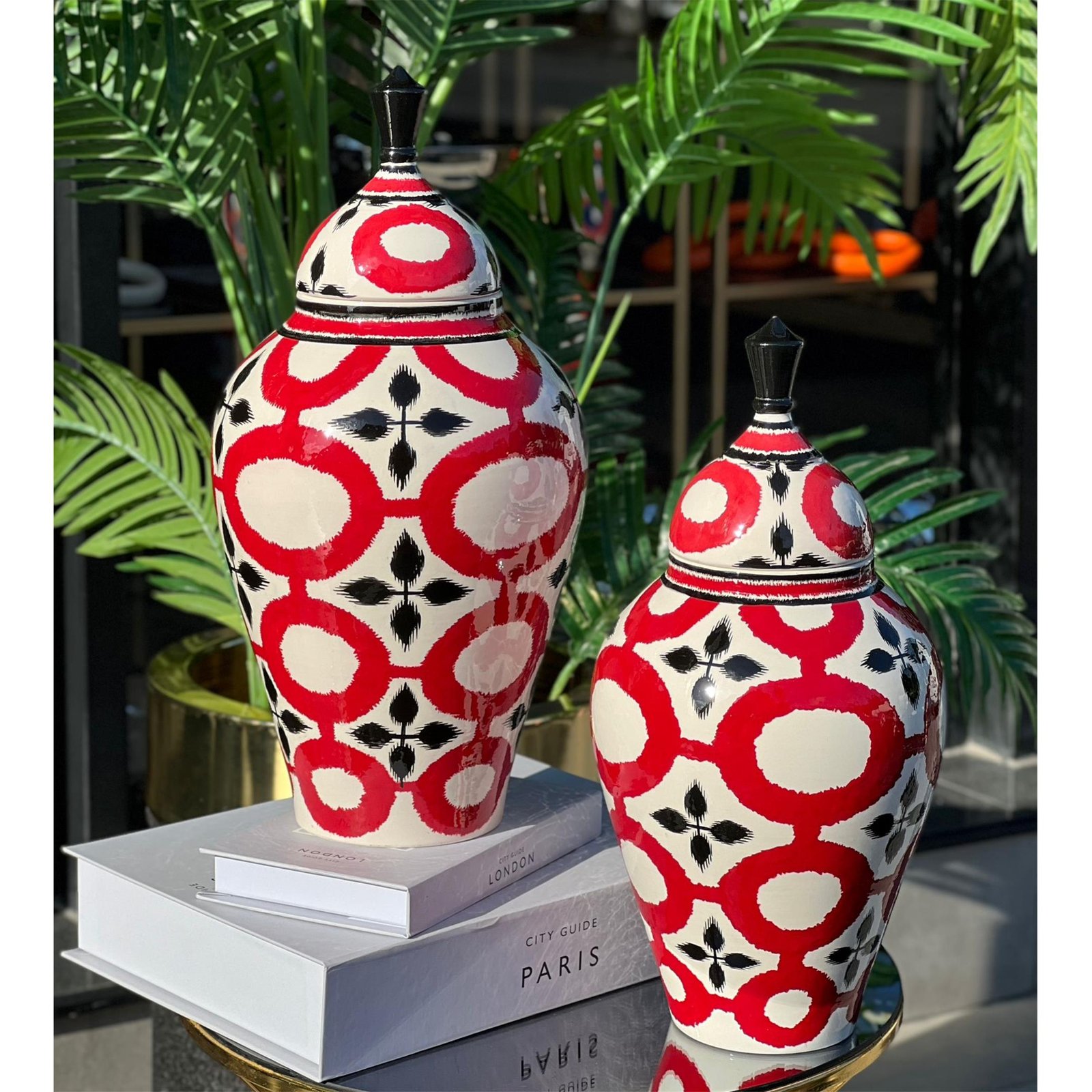 2 Lİ SET KIRMIZI HALKA DESEN BÜYÜK-KÜÇÜK ASİL KÜP