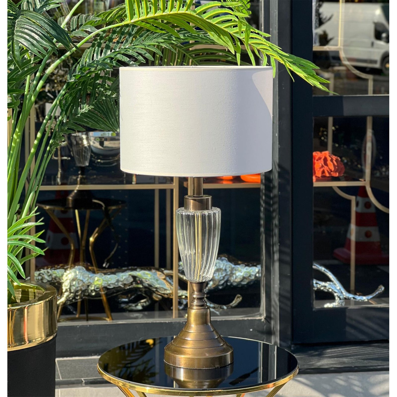 HUNİ ÇİZGİLİ CAM ABAJUR ESKİTME