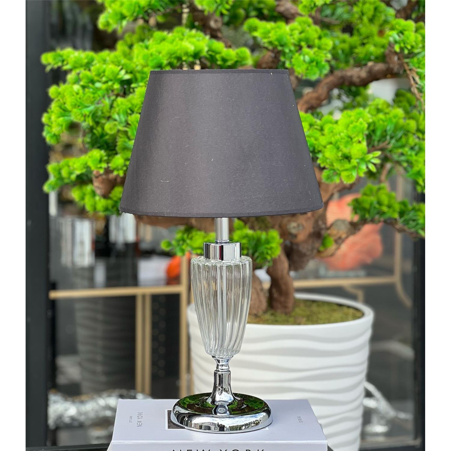 HUNİ ÇİZGİLİ CAM ABAJUR GÜMÜŞ