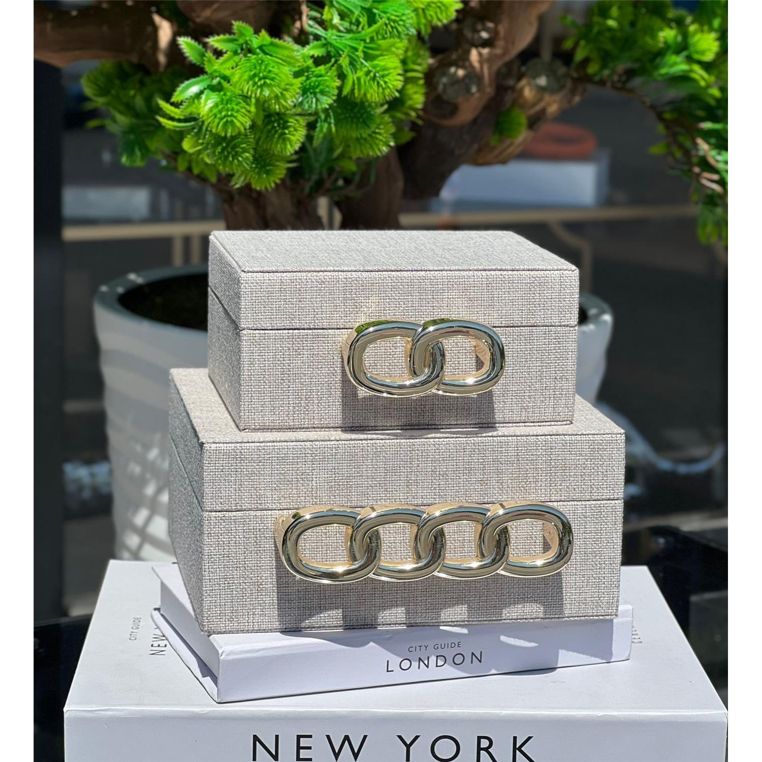 2 Lİ ZİNCİR MODEL KETEN KUTU ALTIN