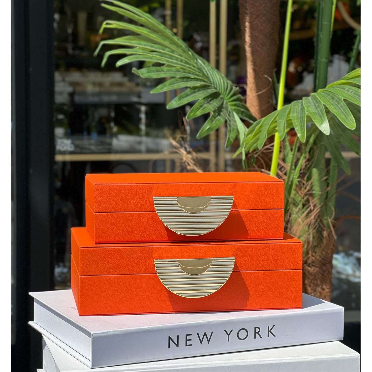 2 Lİ YARIM AY ALARA DERİ KUTU TURUNCU