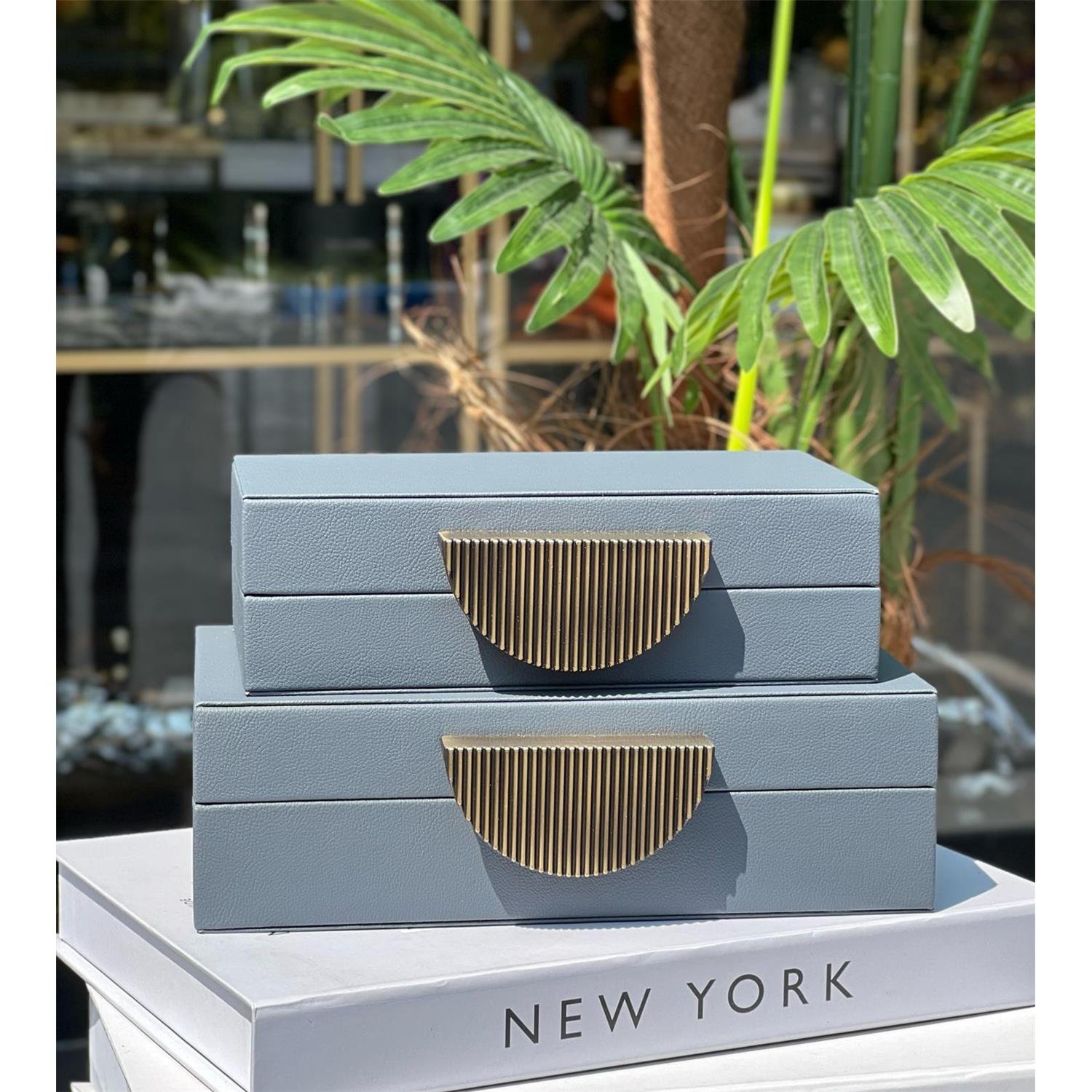 2 Lİ DİNAR YARIM AY DERİ KUTU GRİ