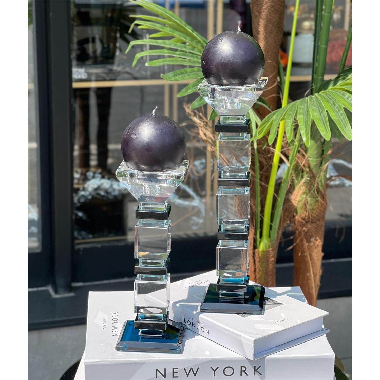 2 Lİ KRİSTAL MODERN ŞAMDAN MAVİ