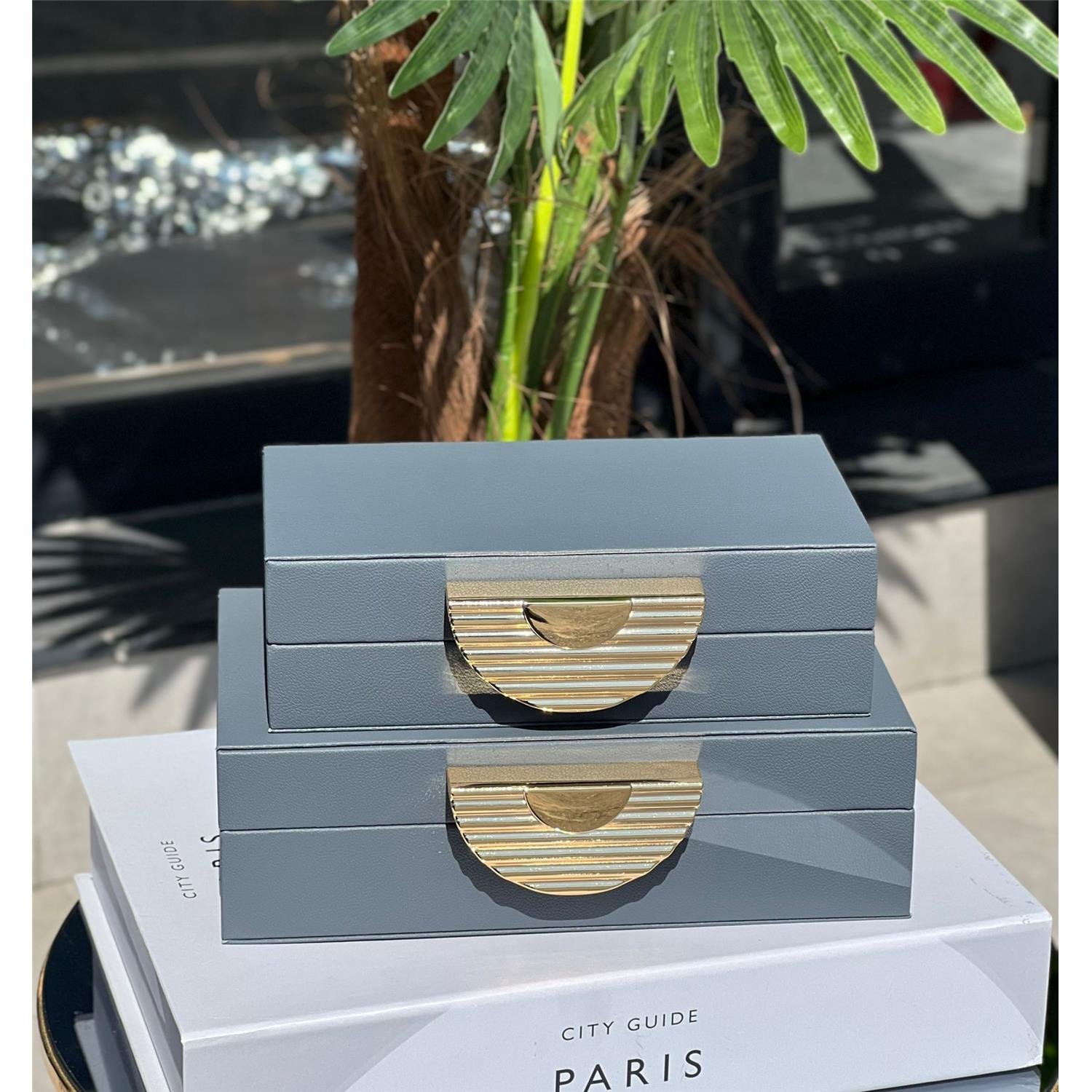 2 Lİ YARIM AY ALARA DERİ KUTU GRİ