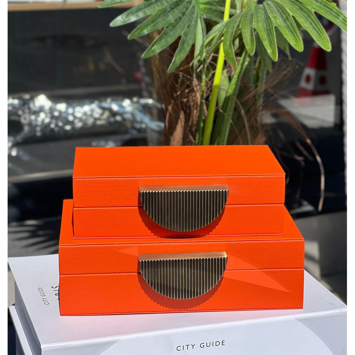 2 Lİ DİNAR YARIM AY DERİ KUTU TURUNCU