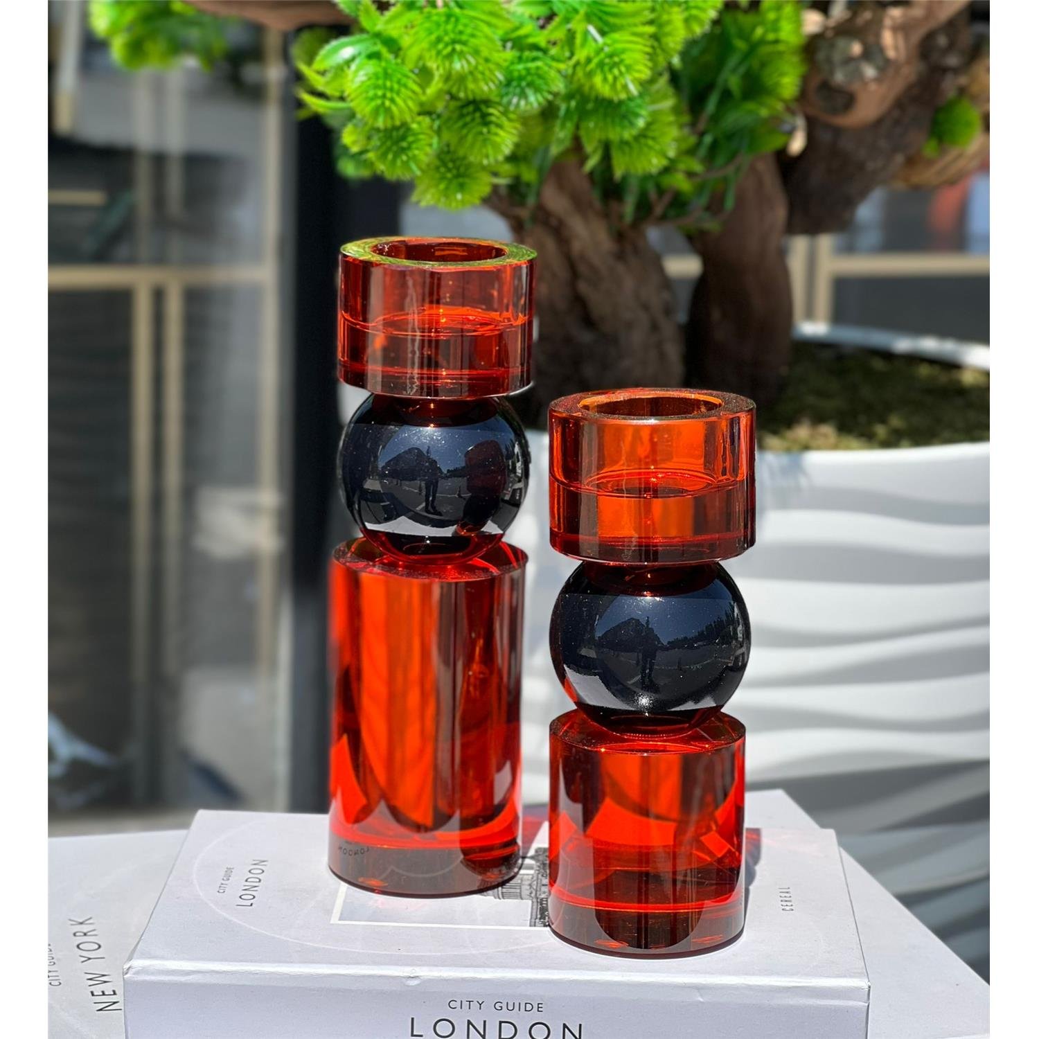 2 Lİ SİLİNDİR TURUNCU SİYAH KRİSTAL ŞAMDAN