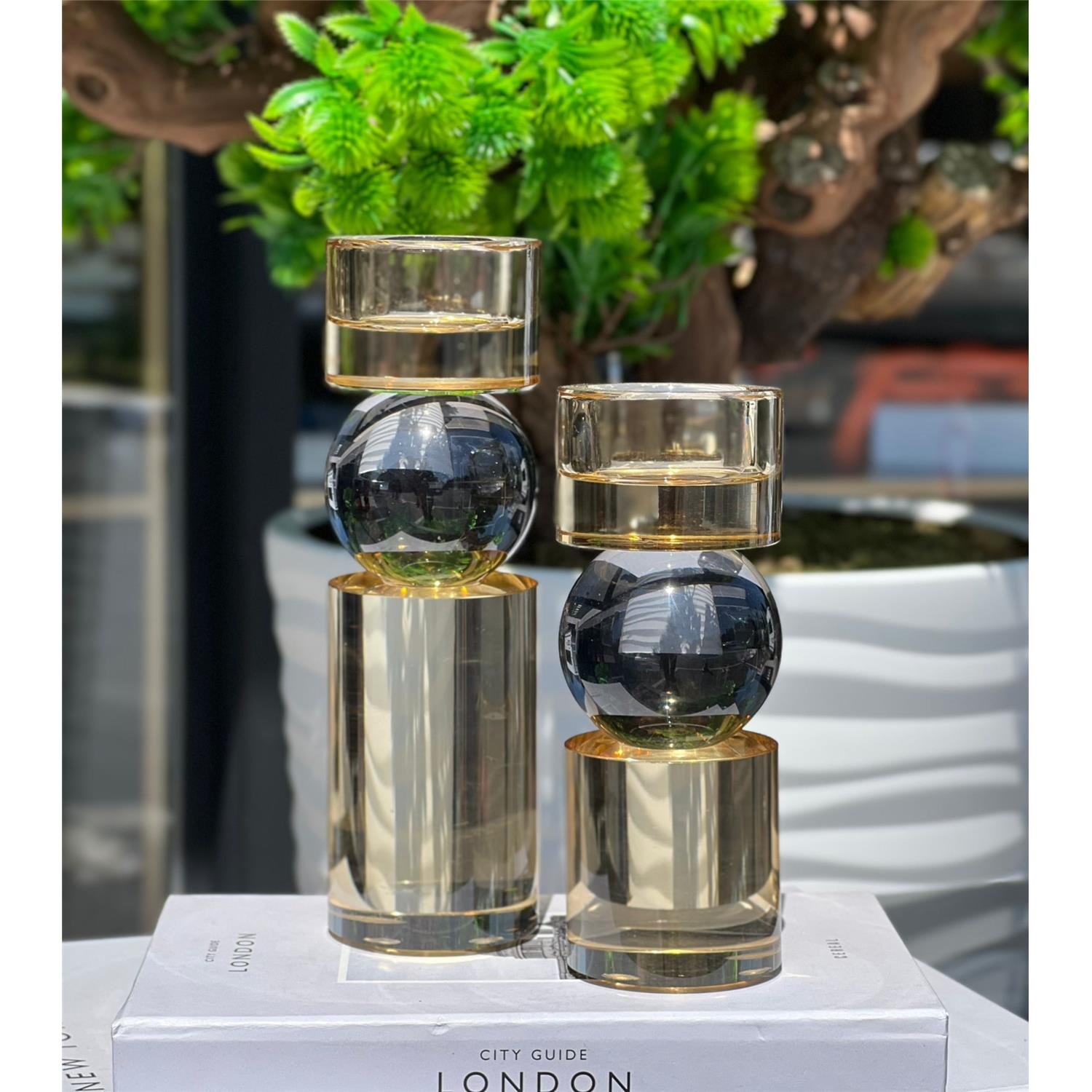 2 Lİ SİLİNDİR ŞAMPANYA FÜME KRİSTAL ŞAMDAN