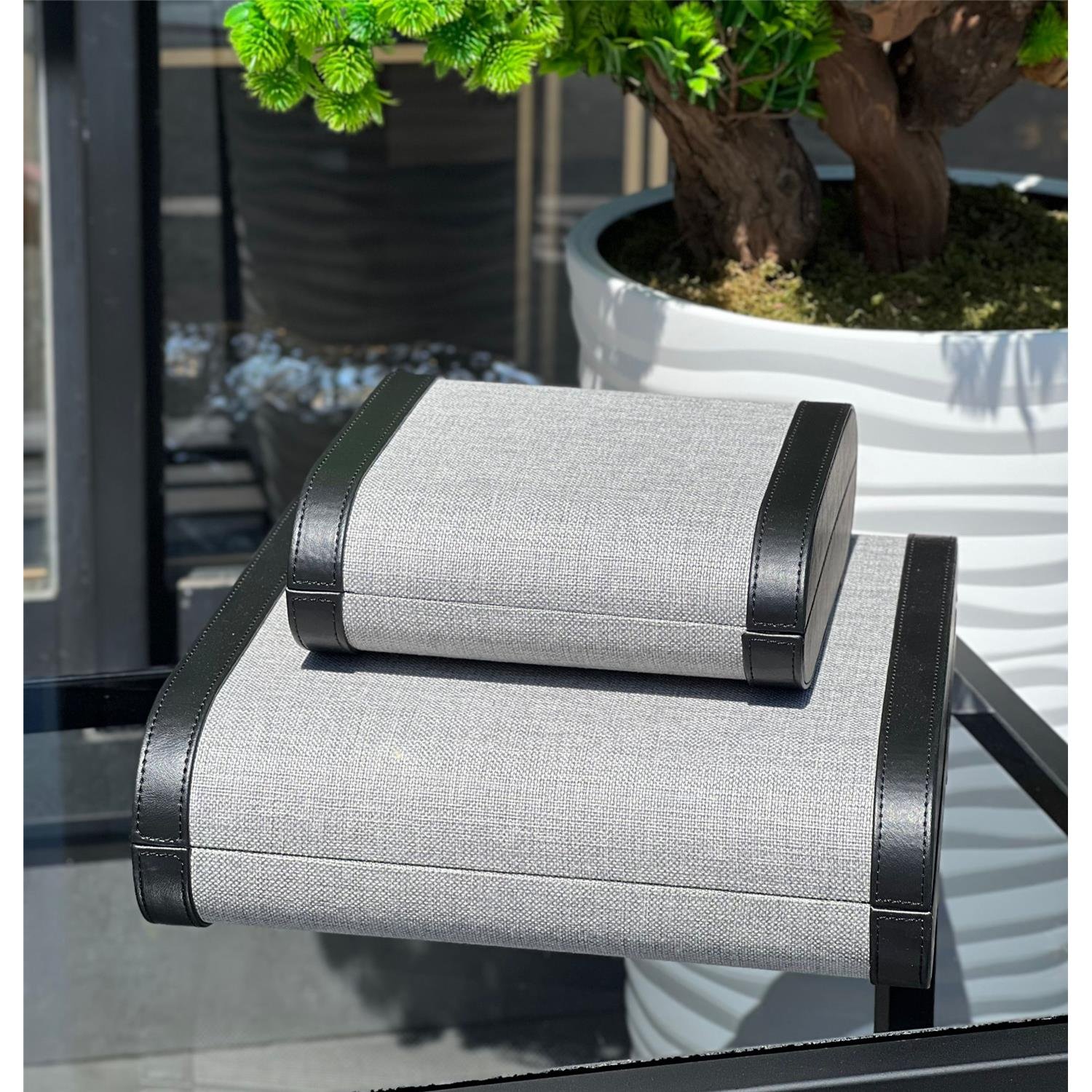 2 Lİ OVAL KETEN KUTU SİYAH