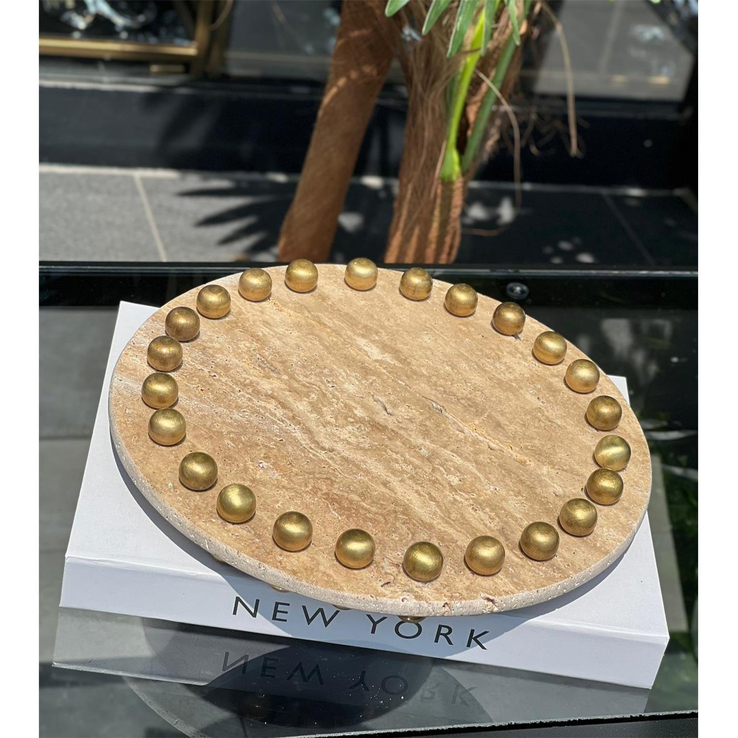 48 TOPLU TRAVERTEN MERMER DÜZ TEPSİ 30CM