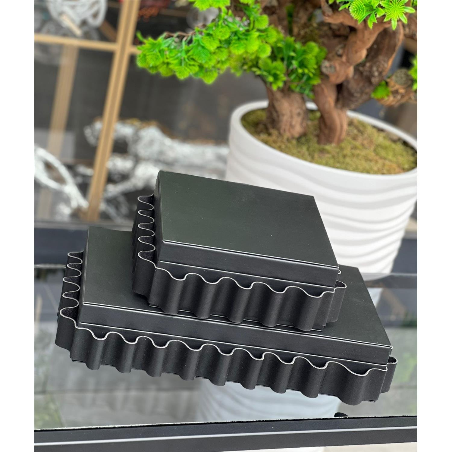 FLUE KIVRIMLI 2 Lİ DERİ KUTU 23X23 40X40 SİYAH