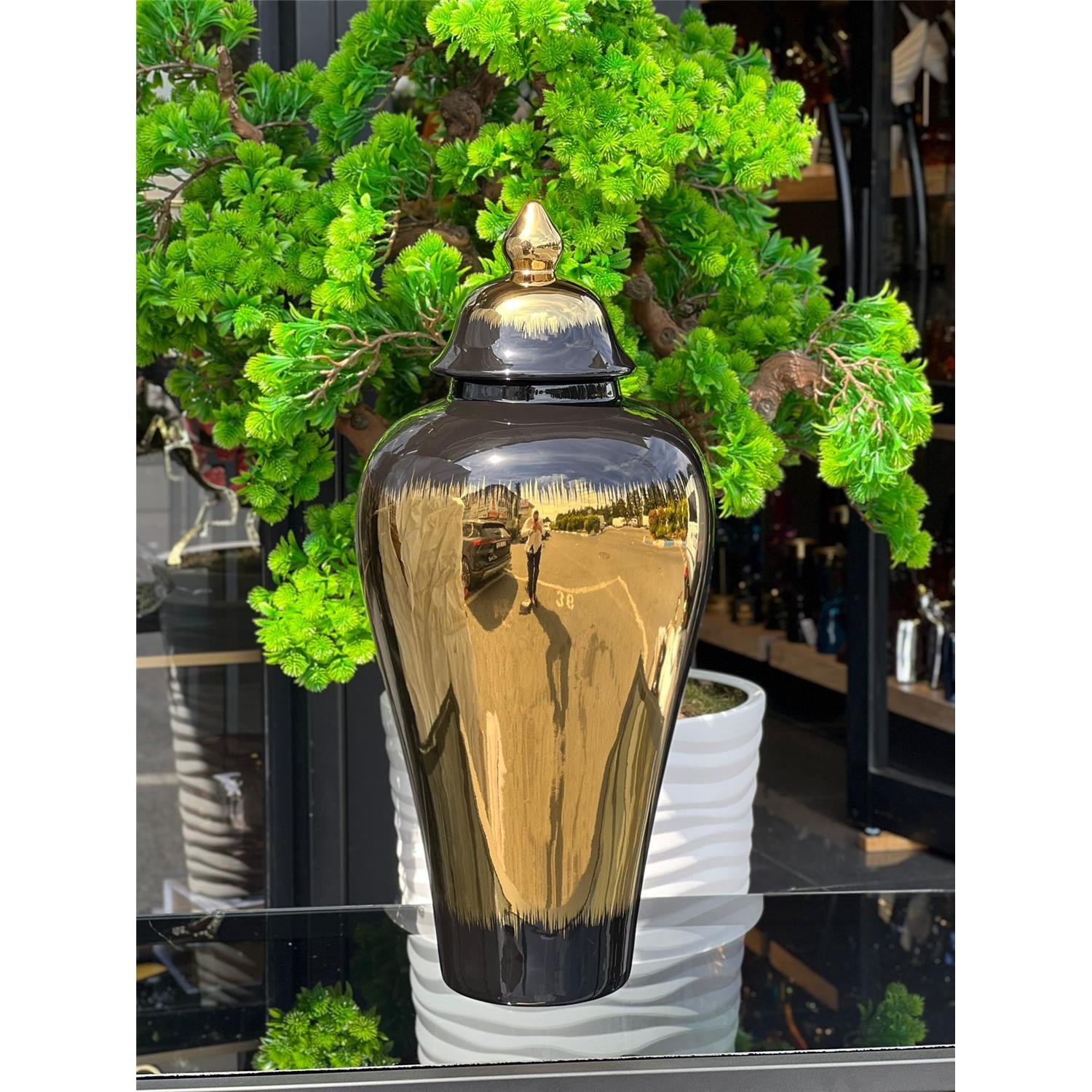 İTHAL SİYAH ALTIN XL SERAMİK VAZO KÜÇÜK