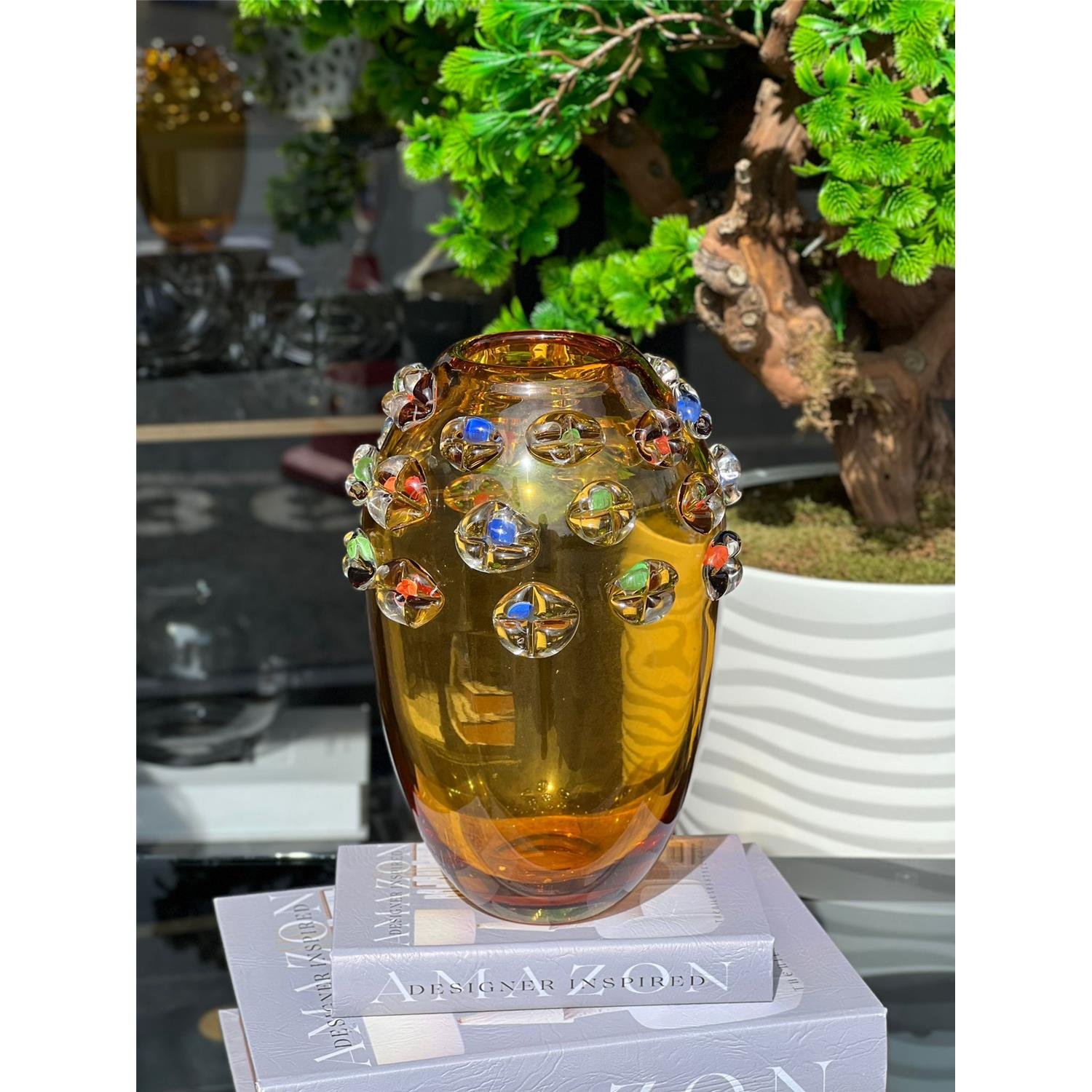 İTHAL CAM CAREN İŞLEME VAZO BÜYÜK