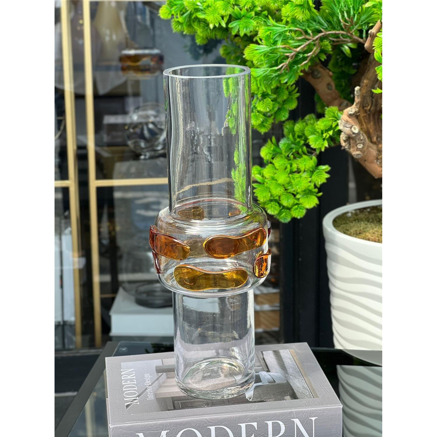 İTHAL ZYRA AMBER CAM VAZO BÜYÜK