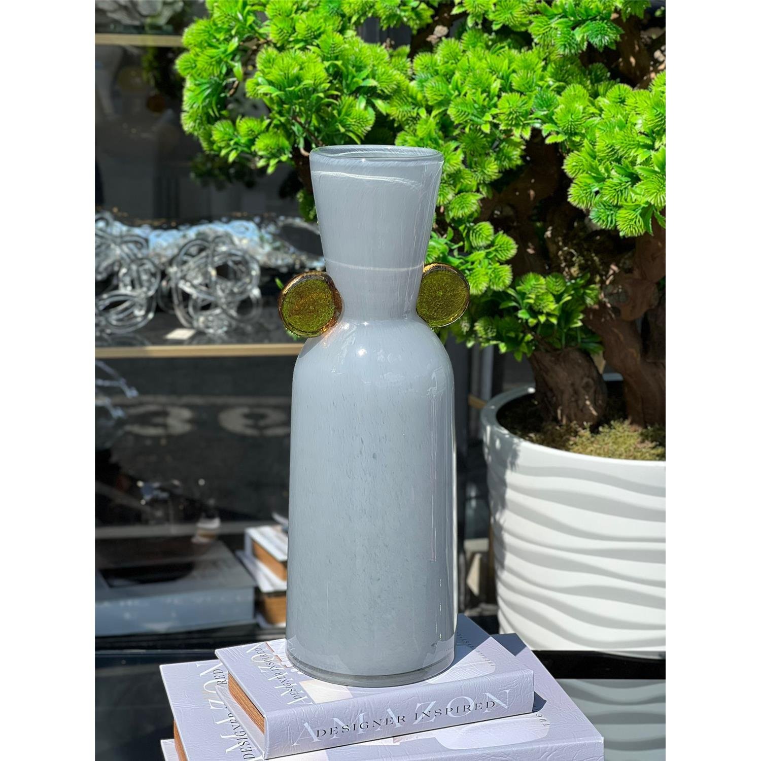 İTHAL SELRA DAR UZUN GRİ CAM VAZO