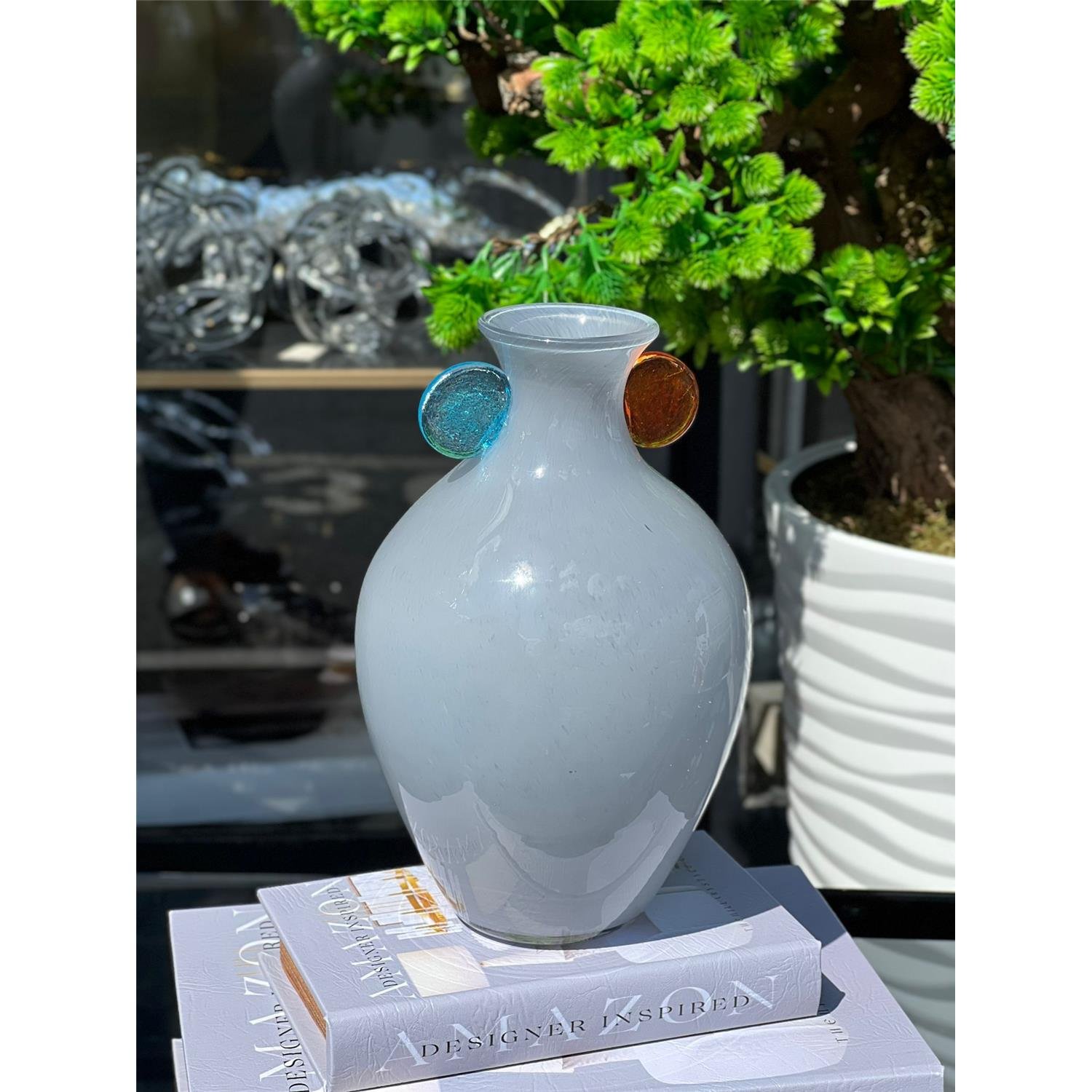 İTHAL SELRA GENİŞ GRİ CAM VAZO