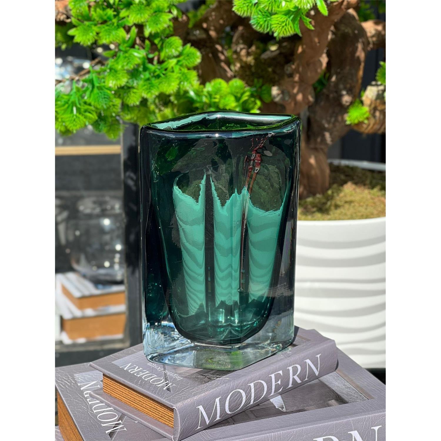 İTHAL REZ KARE YEŞİL CAM VAZO KÜÇÜK