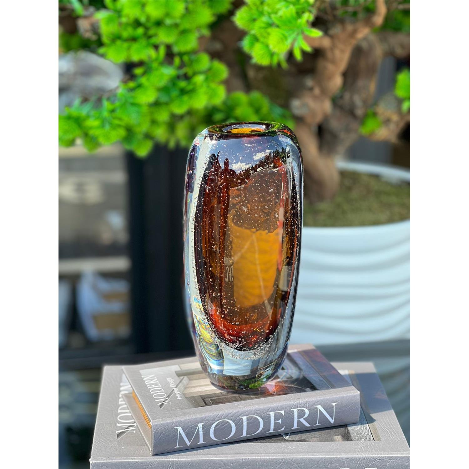 İTHAL CRİSTALLO AMBER CAM VAZO BÜYÜK