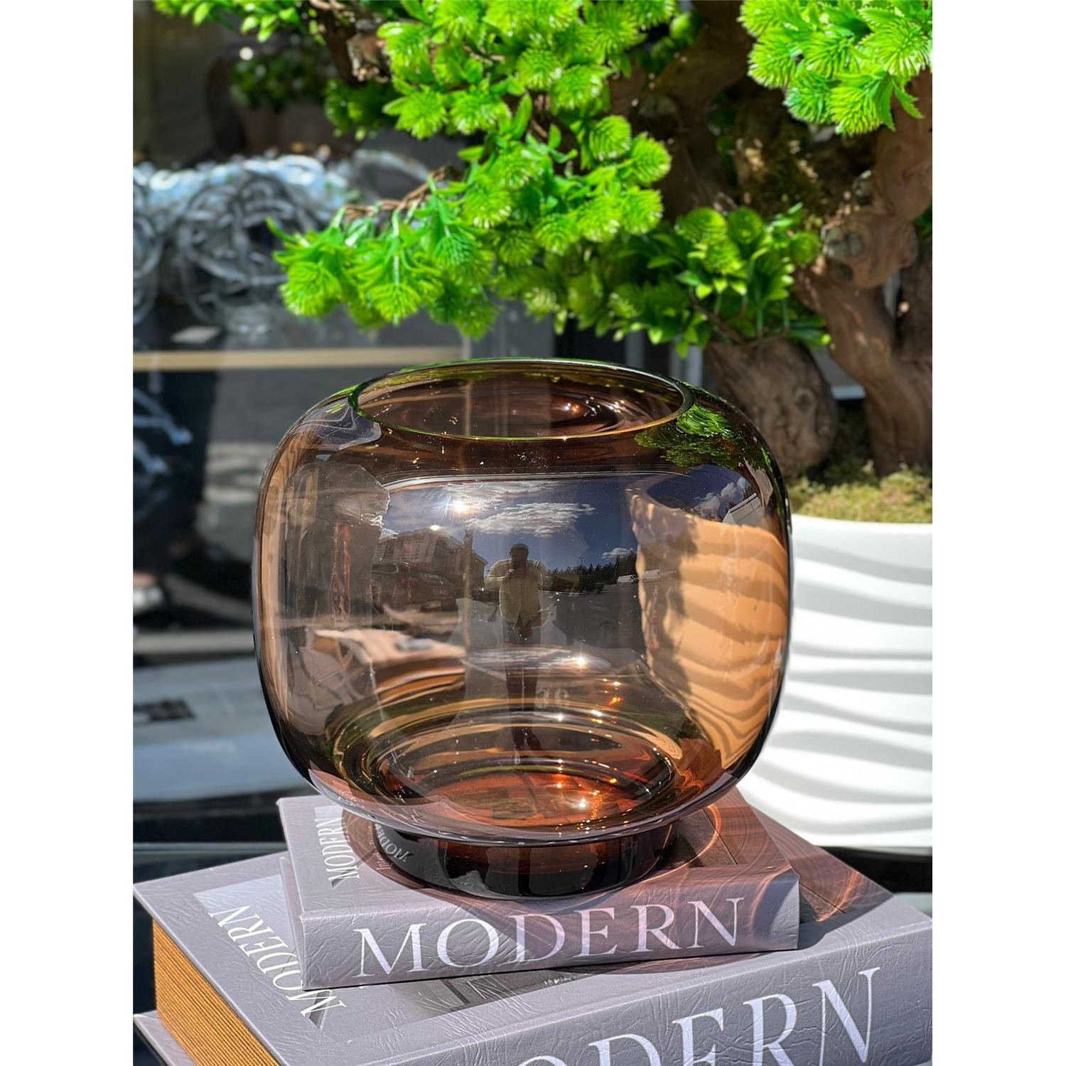 İTHAL BİG LARGA CAM VAZO AMBER BÜYÜK