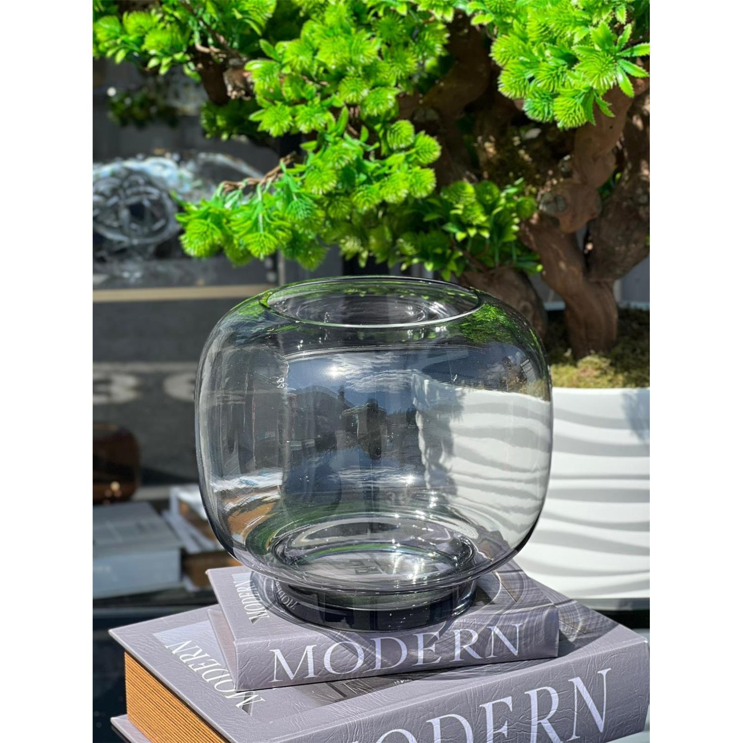 İTHAL BİG LARGA CAM VAZO FÜME BÜYÜK