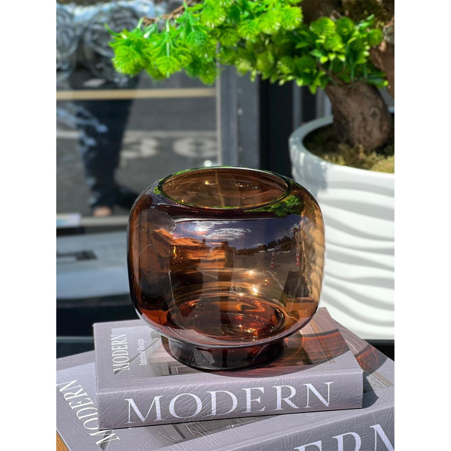 İTHAL BİG LARGA CAM VAZO AMBER KÜÇÜK