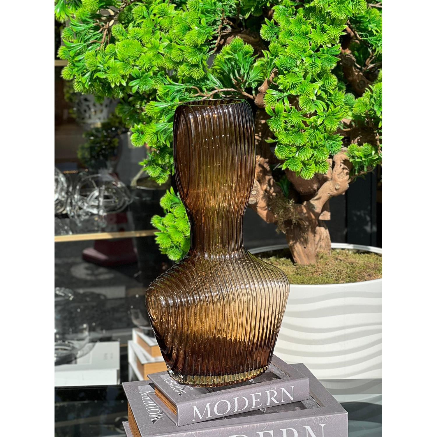 İTHAL PERSON AMBER CAM VAZO BÜYÜK