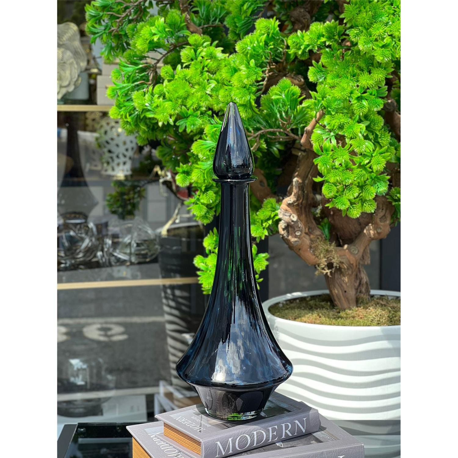 İTHAL MAVİ LEOPAR TRİORA CAM VAZO BÜYÜK