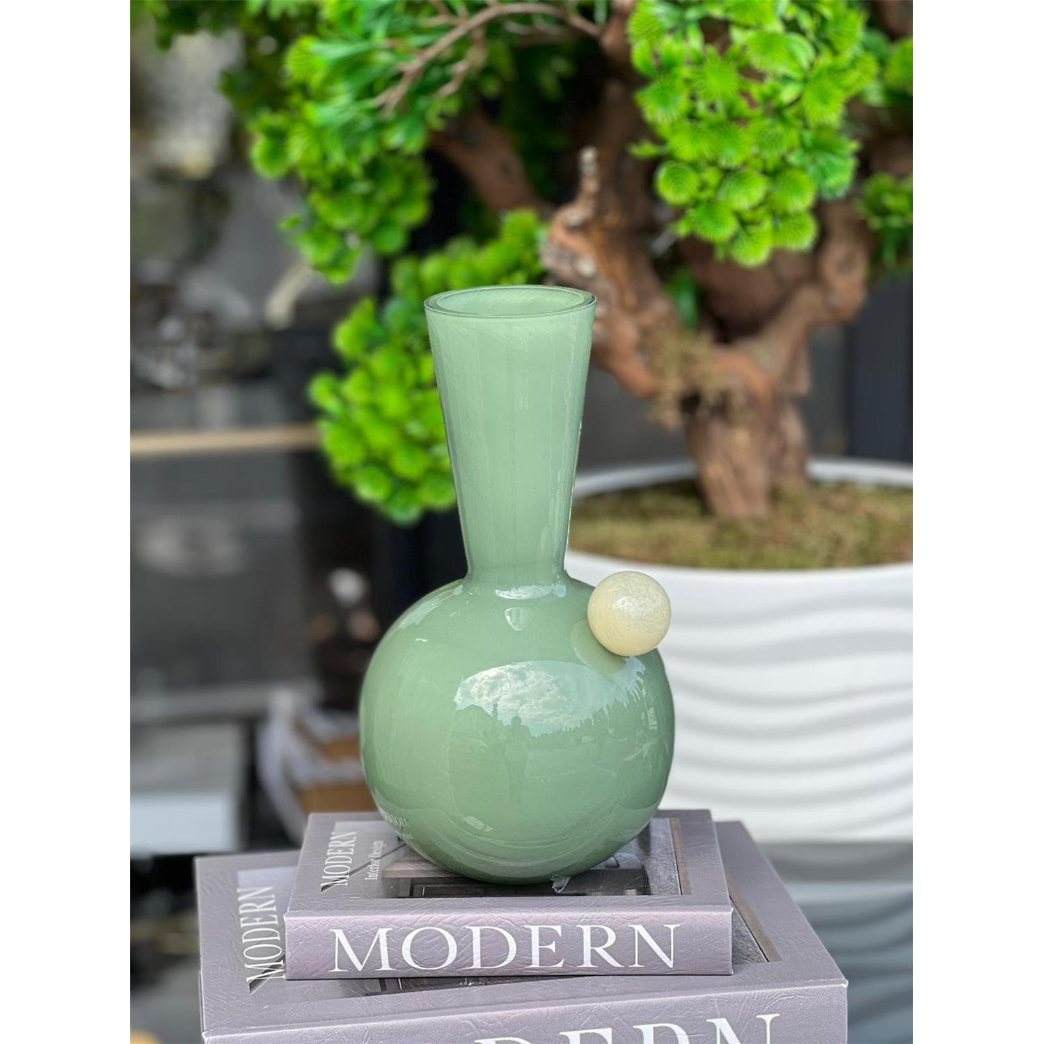 İTHAL FİORA CAM VAZO GREEN BÜYÜK