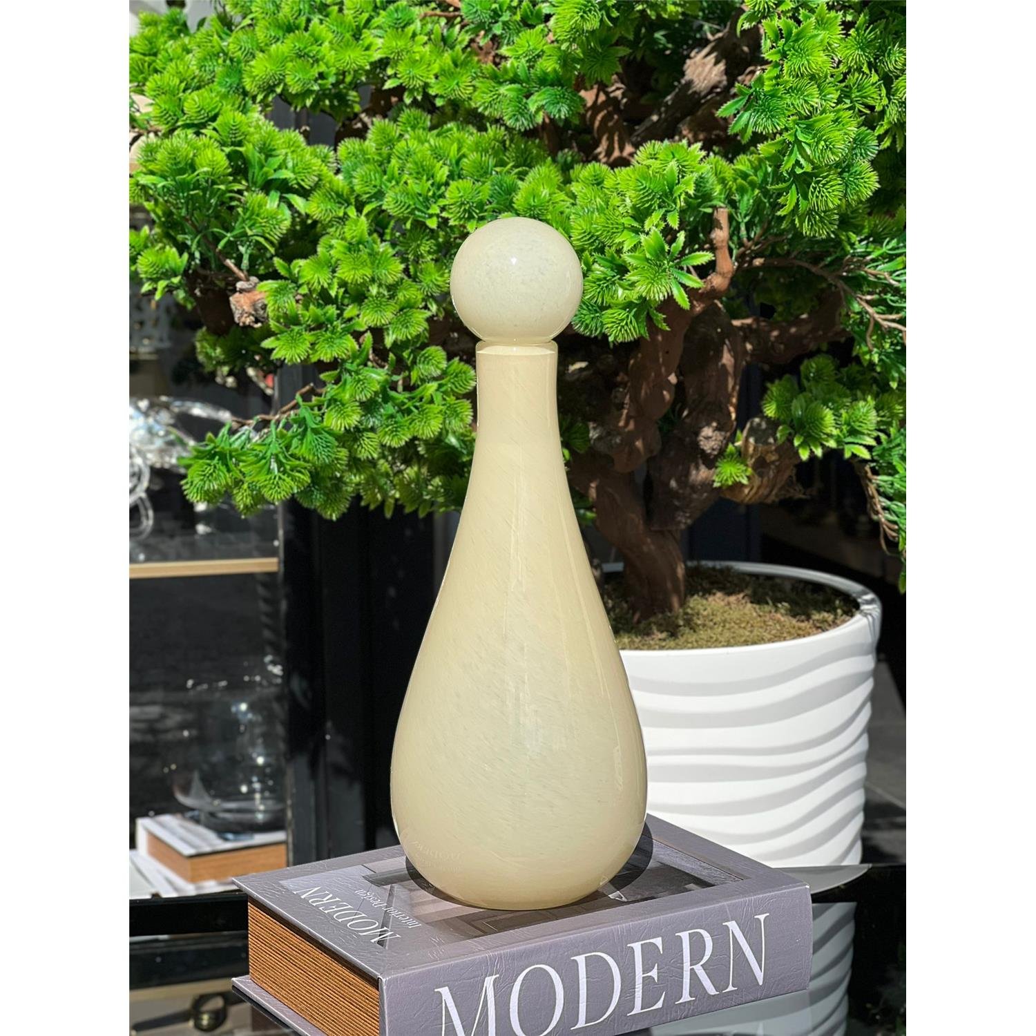 İTHAL PETELİA CREAM CAM VAZO BÜYÜK