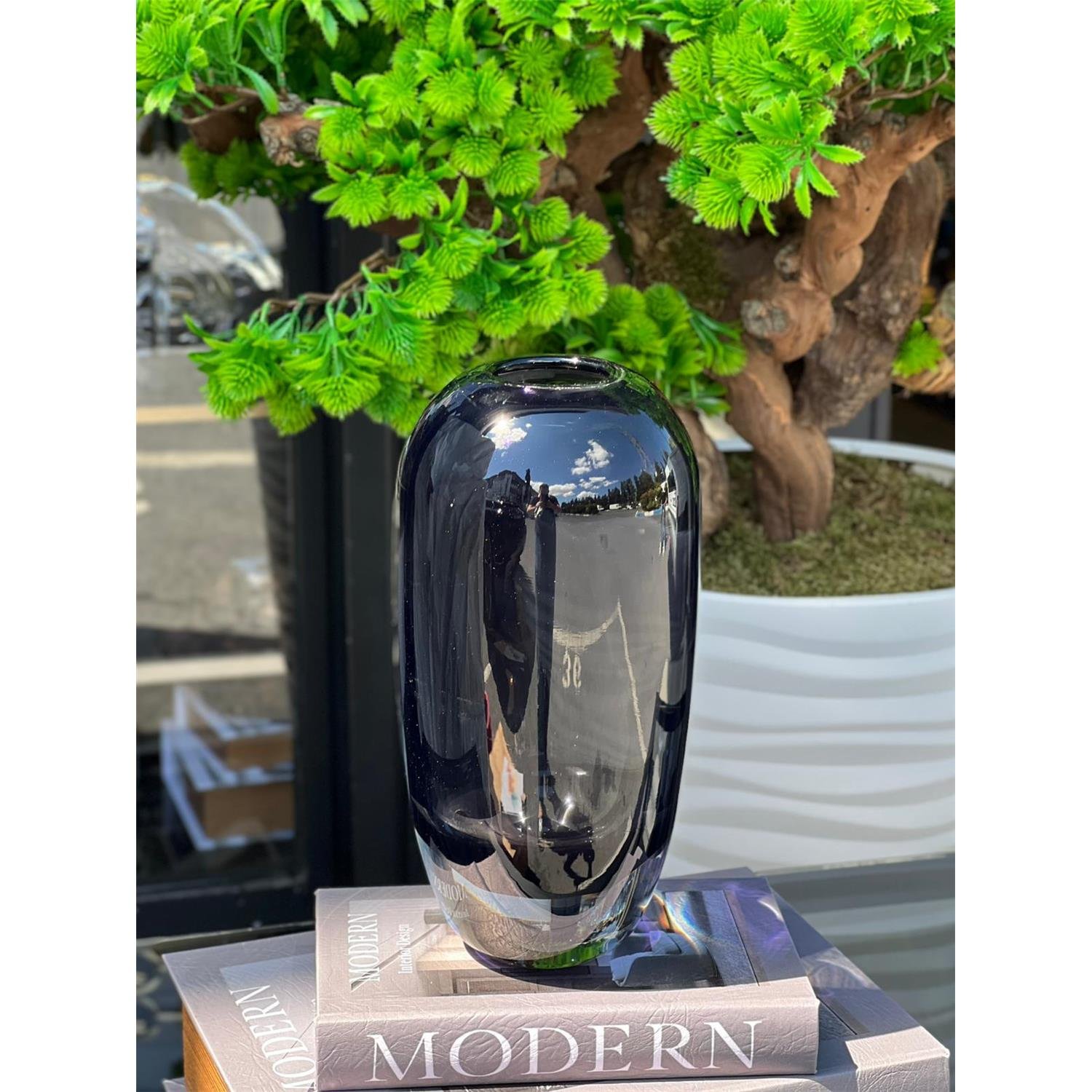 İTHAL ROSİVA CAM VAZO FÜME BÜYÜK