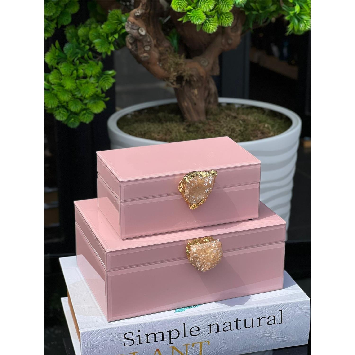 İTHAL CAM KUTU PEMBE DOĞAL TAŞ